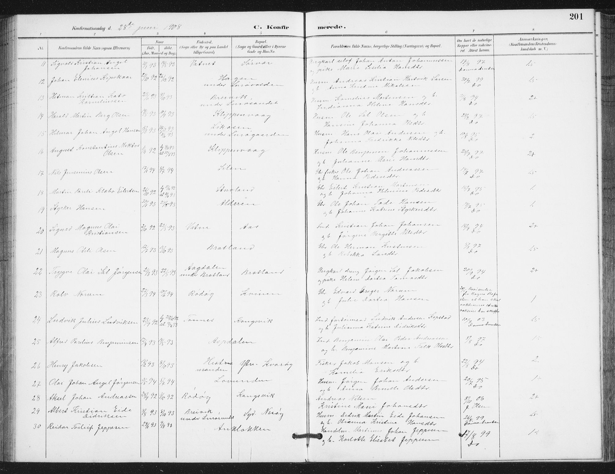 Ministerialprotokoller, klokkerbøker og fødselsregistre - Nordland, AV/SAT-A-1459/839/L0573: Parish register (copy) no. 839C03, 1892-1917, p. 201