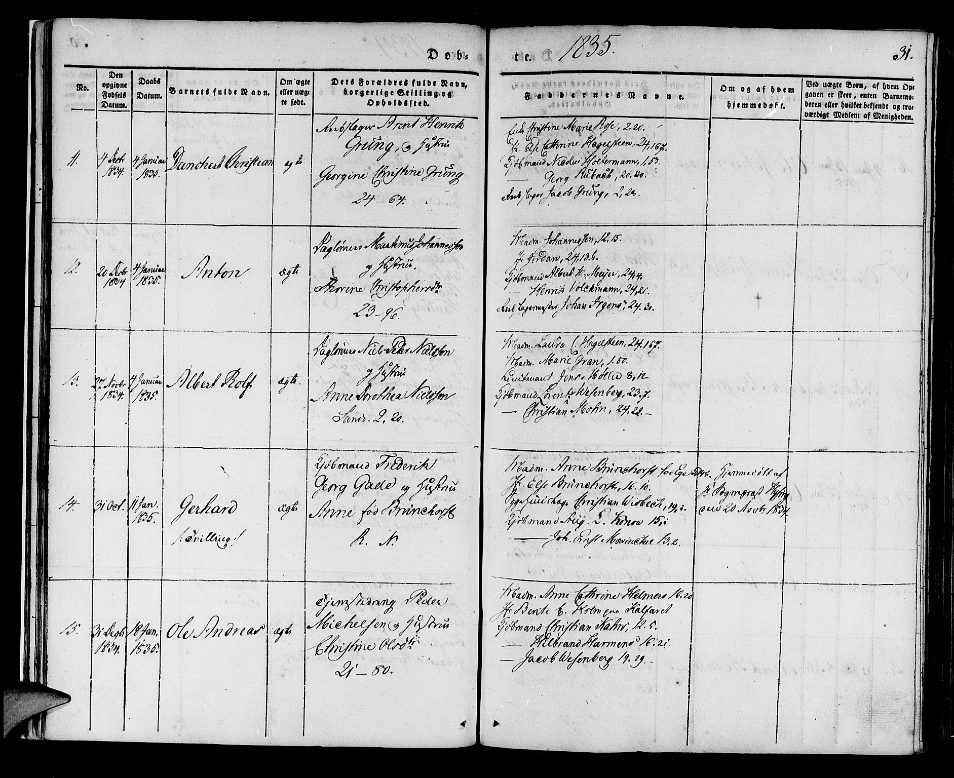 Korskirken sokneprestembete, SAB/A-76101/H/Haa/L0015: Parish register (official) no. B 1, 1833-1841, p. 31
