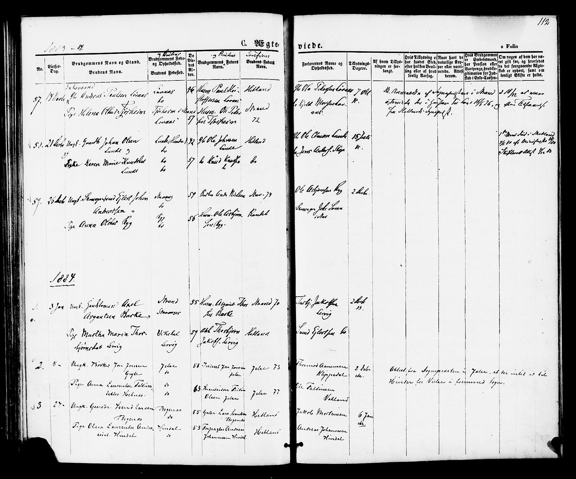 Hetland sokneprestkontor, SAST/A-101826/30/30BA/L0005: Parish register (official) no. A 5, 1869-1884, p. 112