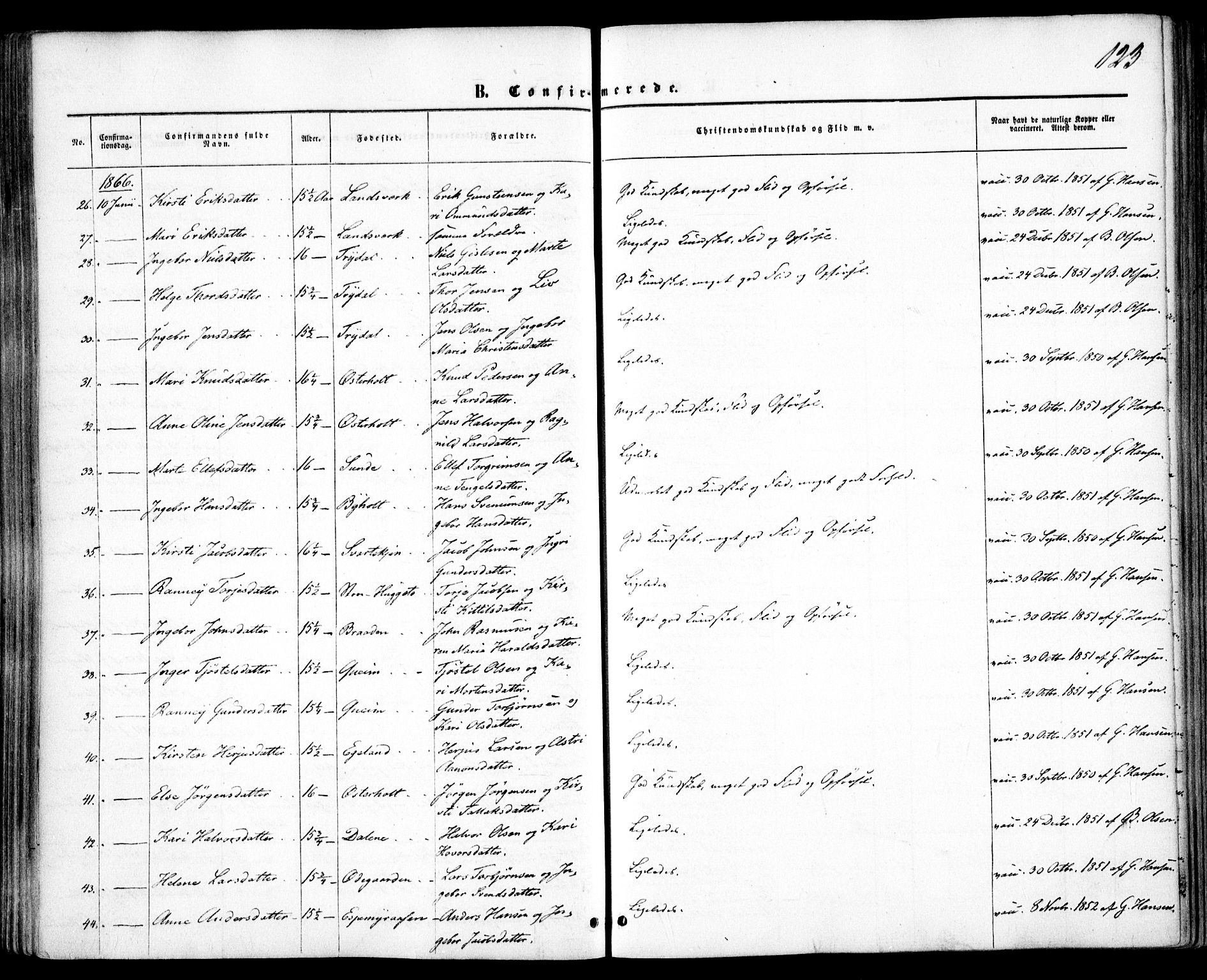 Gjerstad sokneprestkontor, AV/SAK-1111-0014/F/Fa/Faa/L0007: Parish register (official) no. A 7, 1858-1875, p. 123