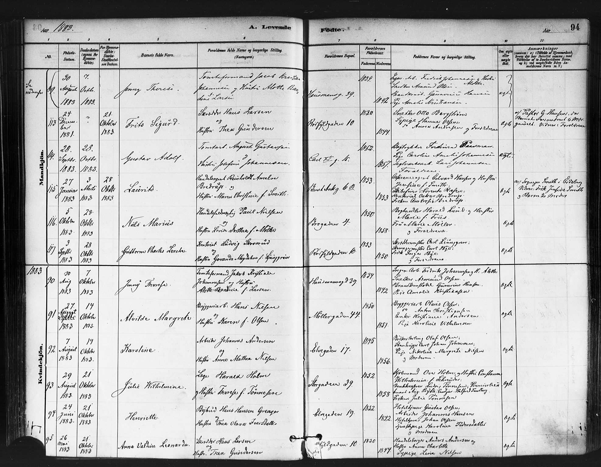 Jakob prestekontor Kirkebøker, SAO/A-10850/F/Fa/L0003: Parish register (official) no. 3, 1880-1895, p. 94
