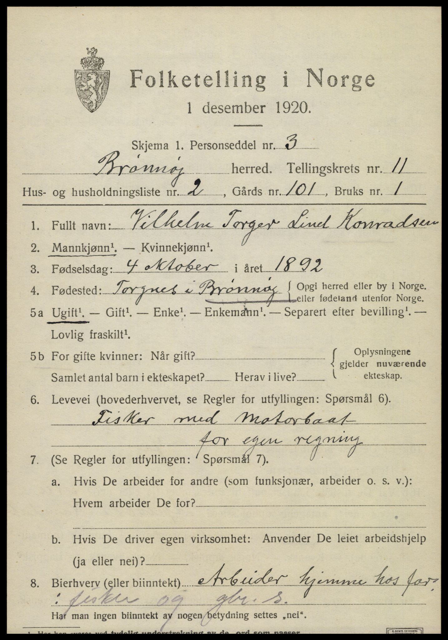 SAT, 1920 census for Brønnøy, 1920, p. 8158