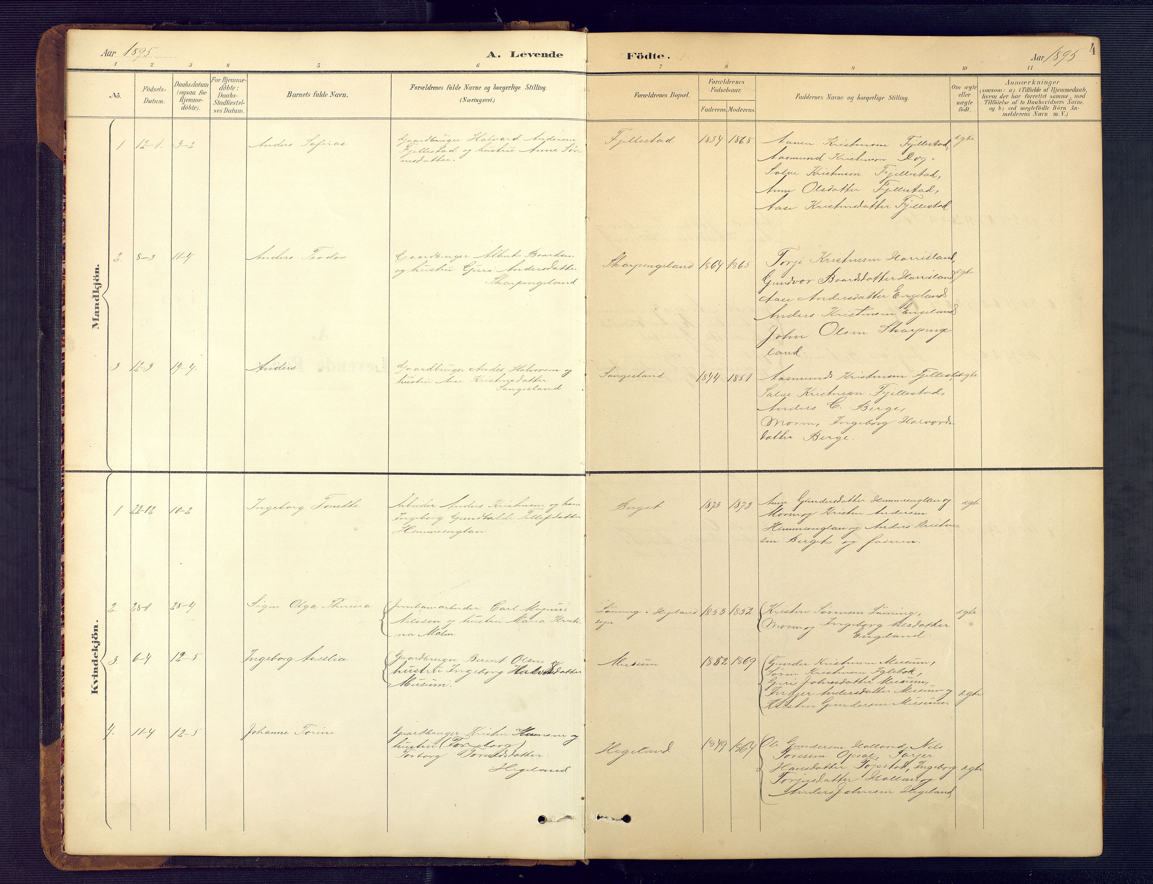 Vennesla sokneprestkontor, SAK/1111-0045/Fb/Fbc/L0003: Parish register (copy) no. B 3, 1895-1946, p. 4