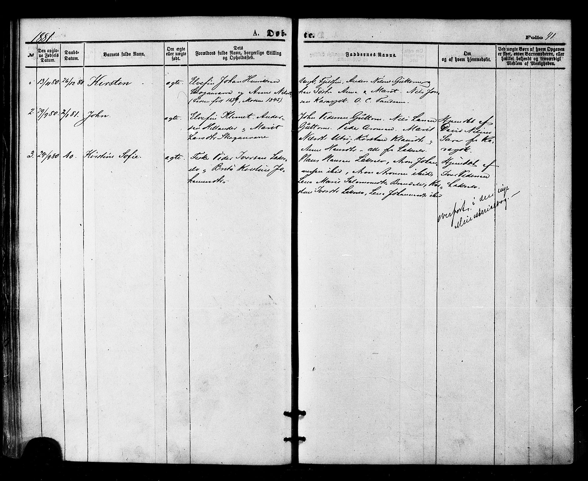 Kistrand/Porsanger sokneprestembete, SATØ/S-1351/H/Ha/L0006.kirke: Parish register (official) no. 6, 1875-1880, p. 41