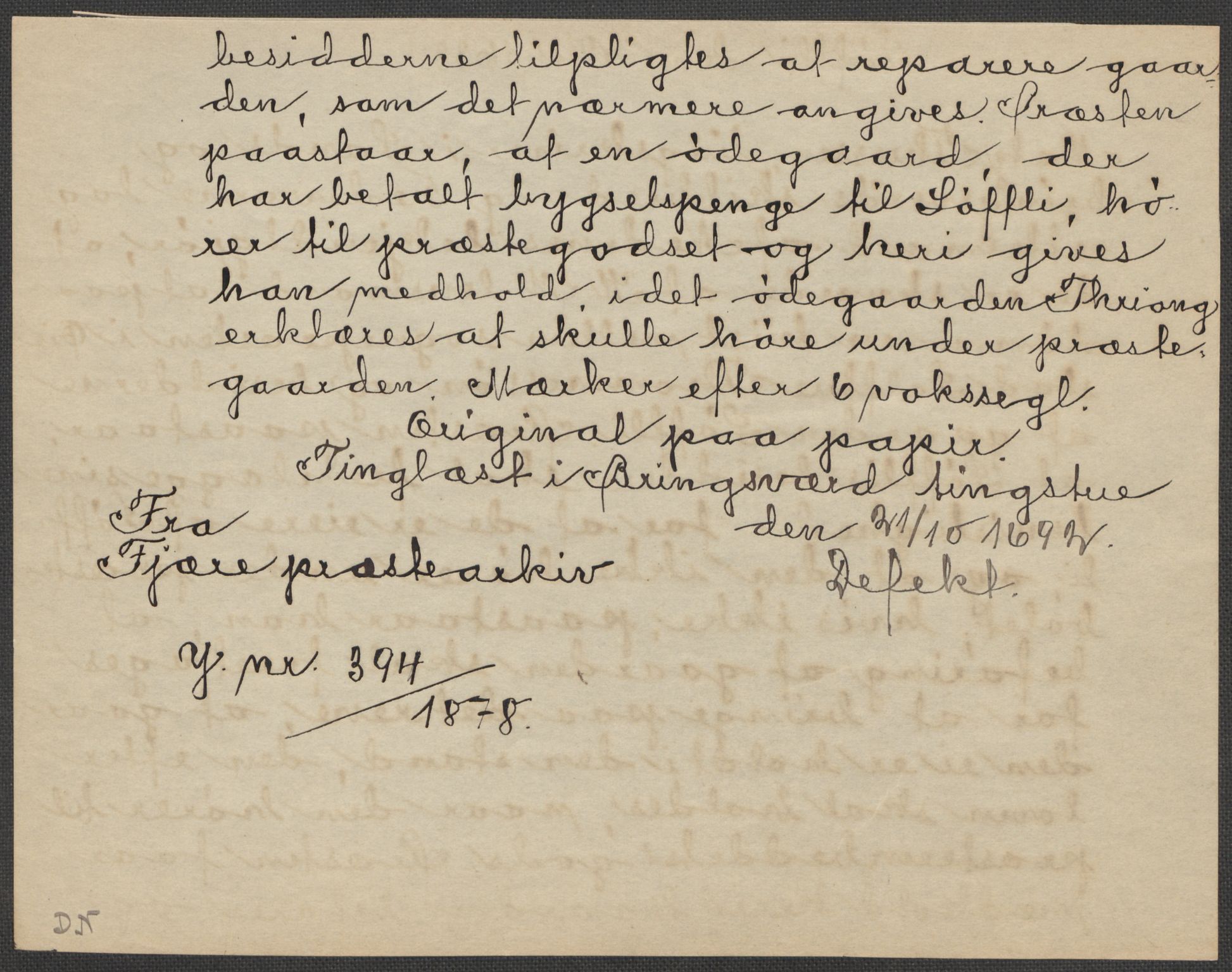 Riksarkivets diplomsamling, AV/RA-EA-5965/F15/L0031: Prestearkiv - Aust-Agder, Vest-Agder og Rogaland, 1575-1768, p. 14