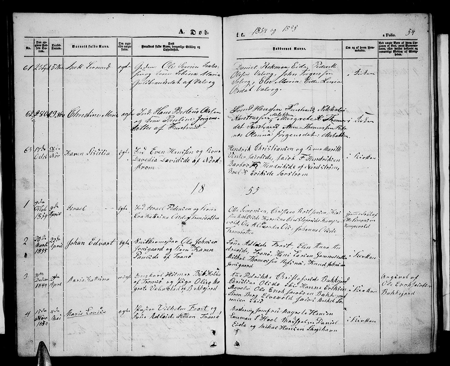 Tranøy sokneprestkontor, SATØ/S-1313/I/Ia/Iab/L0002klokker: Parish register (copy) no. 2, 1847-1860, p. 54