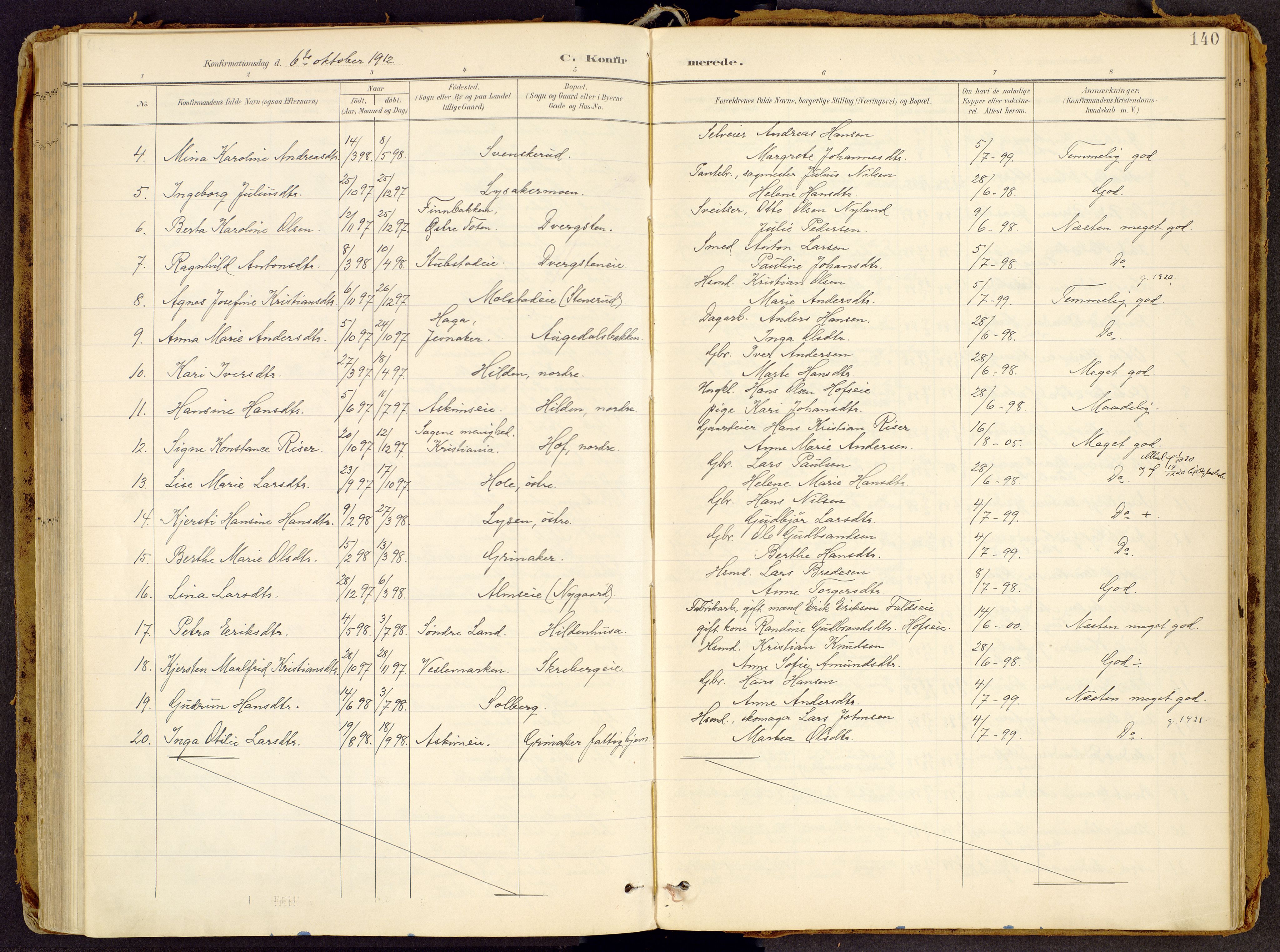 Brandbu prestekontor, SAH/PREST-114/H/Ha/Haa/L0002: Parish register (official) no. 2, 1899-1914, p. 140
