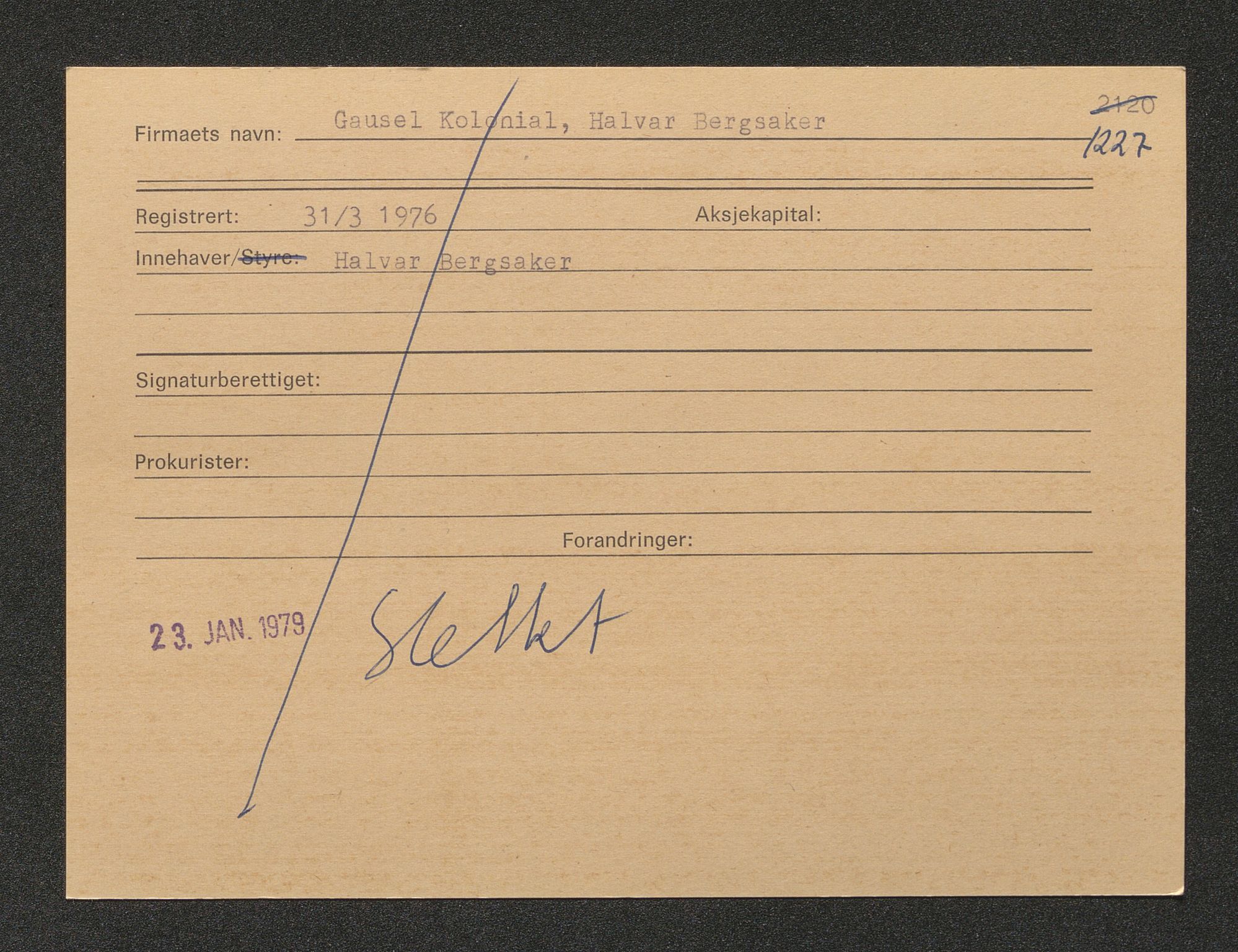 Stavanger byfogd, SAST/A-101408/001/4/42/422/4221A/L0002: Register over slettede firma D-G, 1891-1987, p. 29