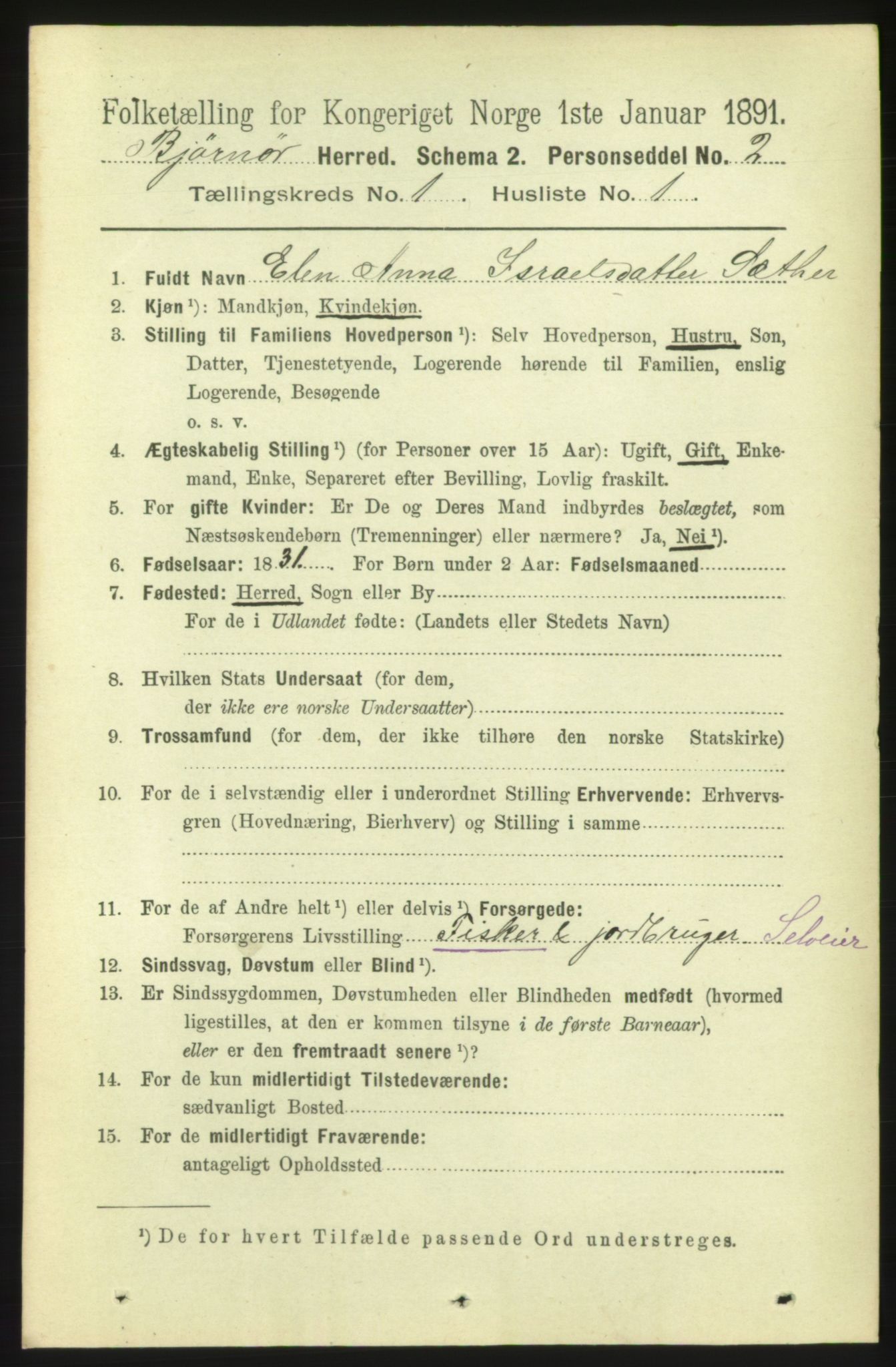 RA, 1891 census for 1632 Bjørnør, 1891, p. 117