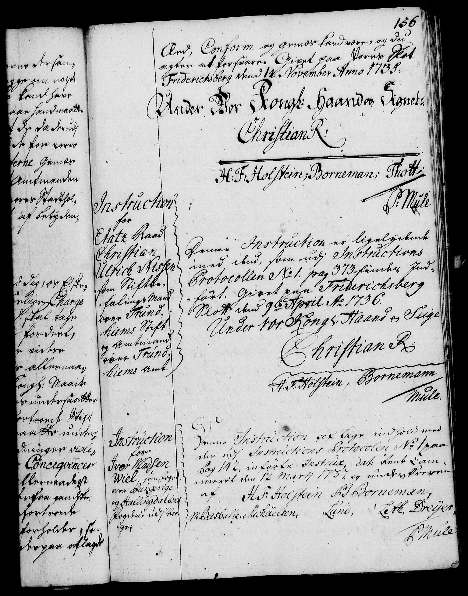 Rentekammeret, Kammerkanselliet, RA/EA-3111/G/Gg/Ggi/L0002: Norsk instruksjonsprotokoll med register (merket RK 53.35), 1729-1751, p. 156