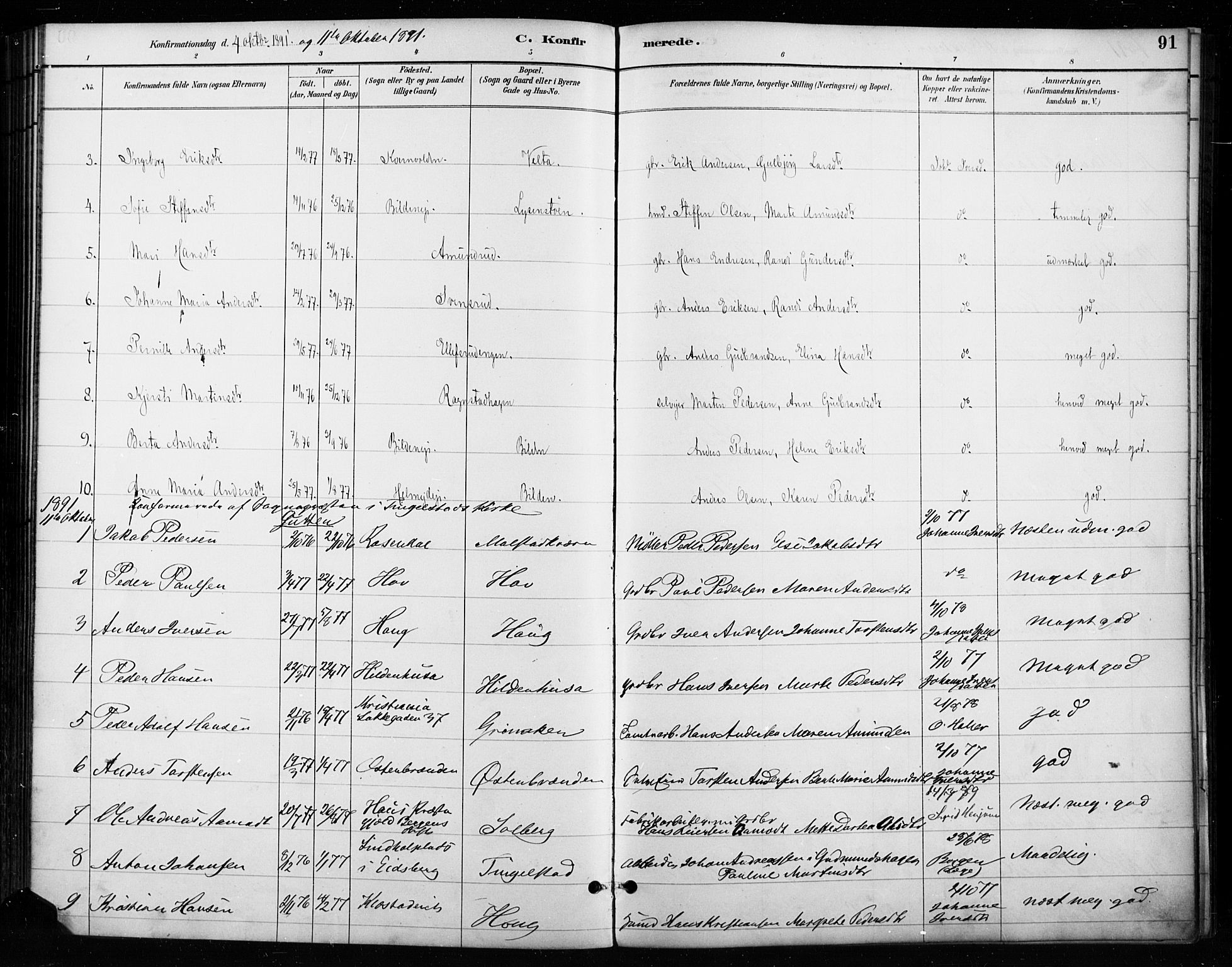 Gran prestekontor, AV/SAH-PREST-112/H/Ha/Haa/L0018: Parish register (official) no. 18, 1889-1899, p. 91