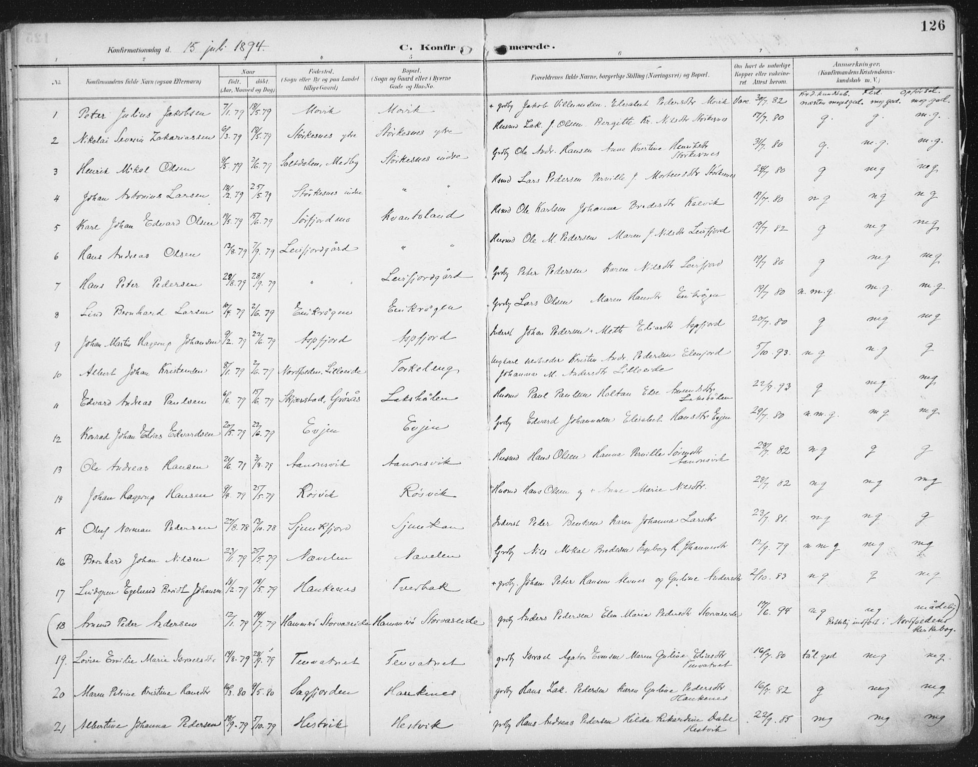Ministerialprotokoller, klokkerbøker og fødselsregistre - Nordland, SAT/A-1459/854/L0779: Parish register (official) no. 854A02, 1892-1909, p. 126