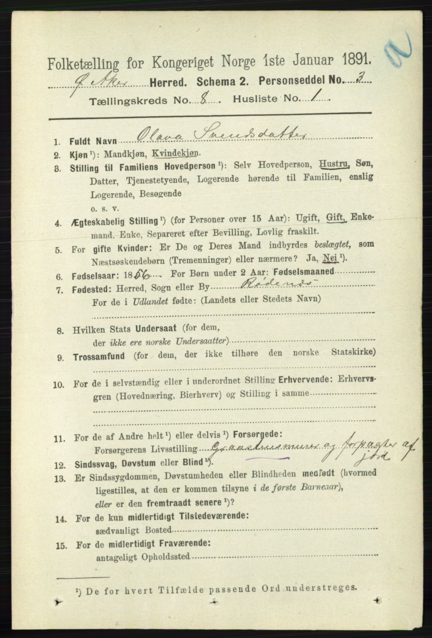 RA, 1891 census for 0218 Aker, 1891, p. 7235