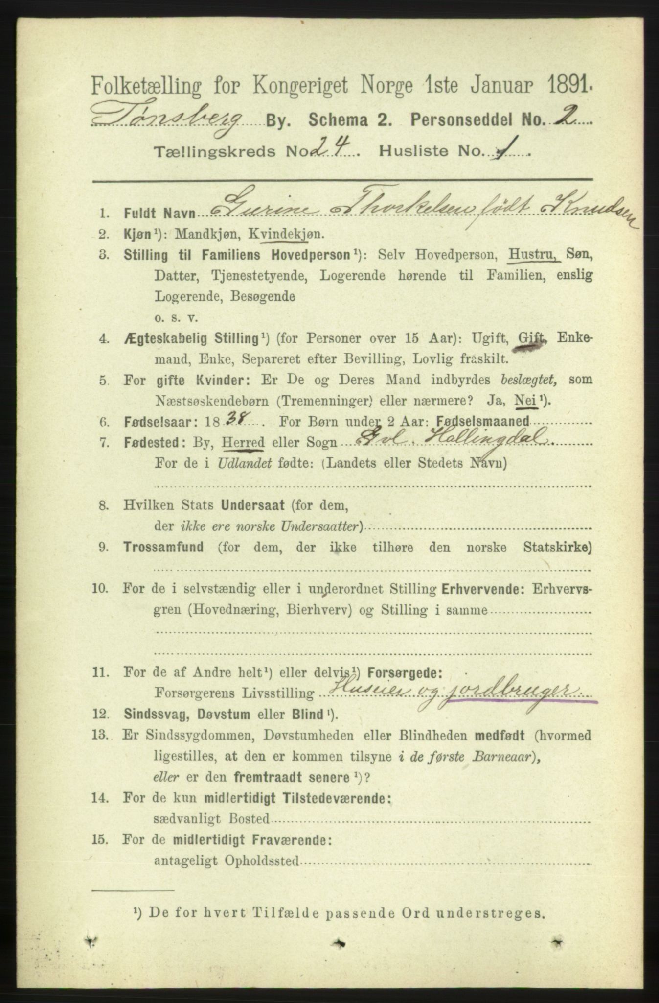 RA, 1891 census for 0705 Tønsberg, 1891, p. 6278