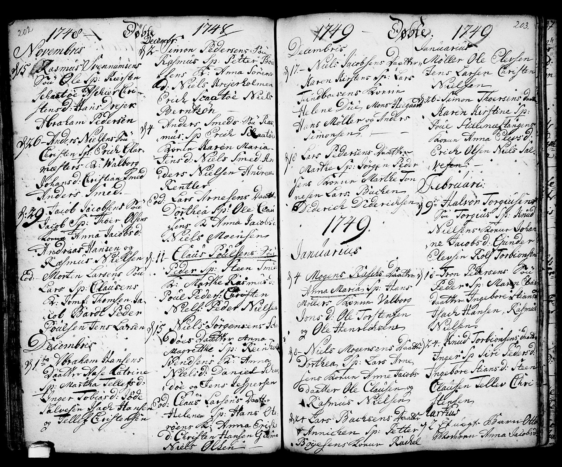 Kragerø kirkebøker, SAKO/A-278/F/Fa/L0001: Parish register (official) no. 1, 1702-1766, p. 202-203