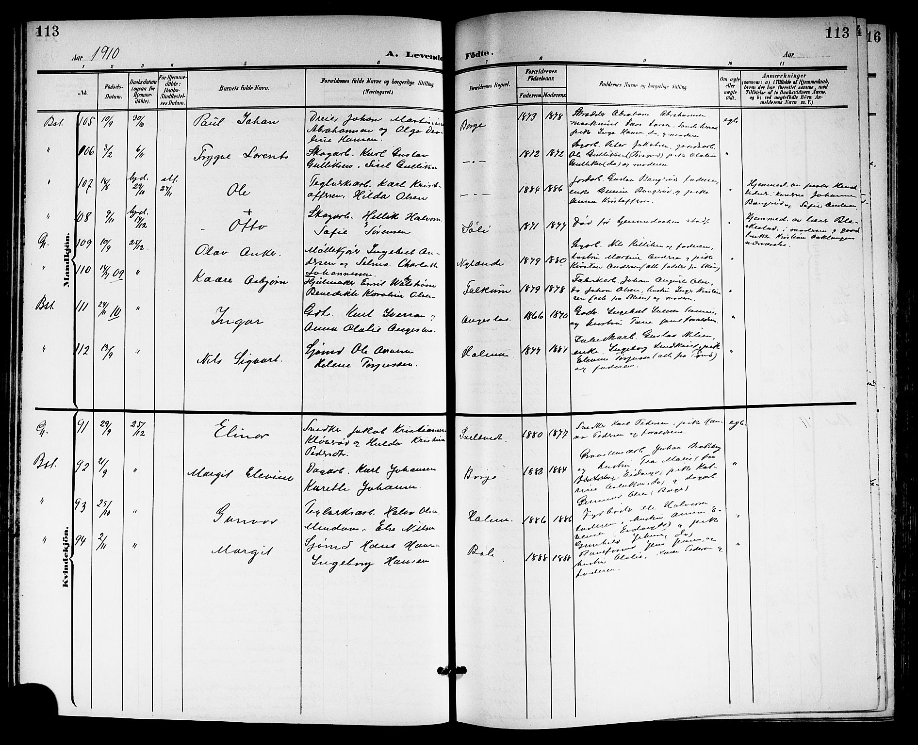 Gjerpen kirkebøker, SAKO/A-265/G/Ga/L0003: Parish register (copy) no. I 3, 1901-1919, p. 113