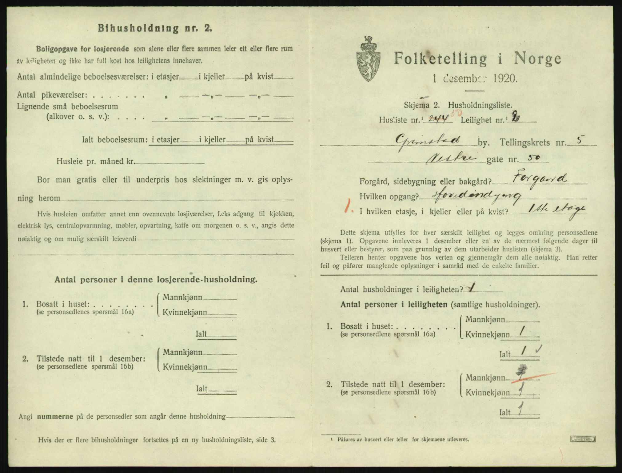 SAK, 1920 census for Grimstad, 1920, p. 2217