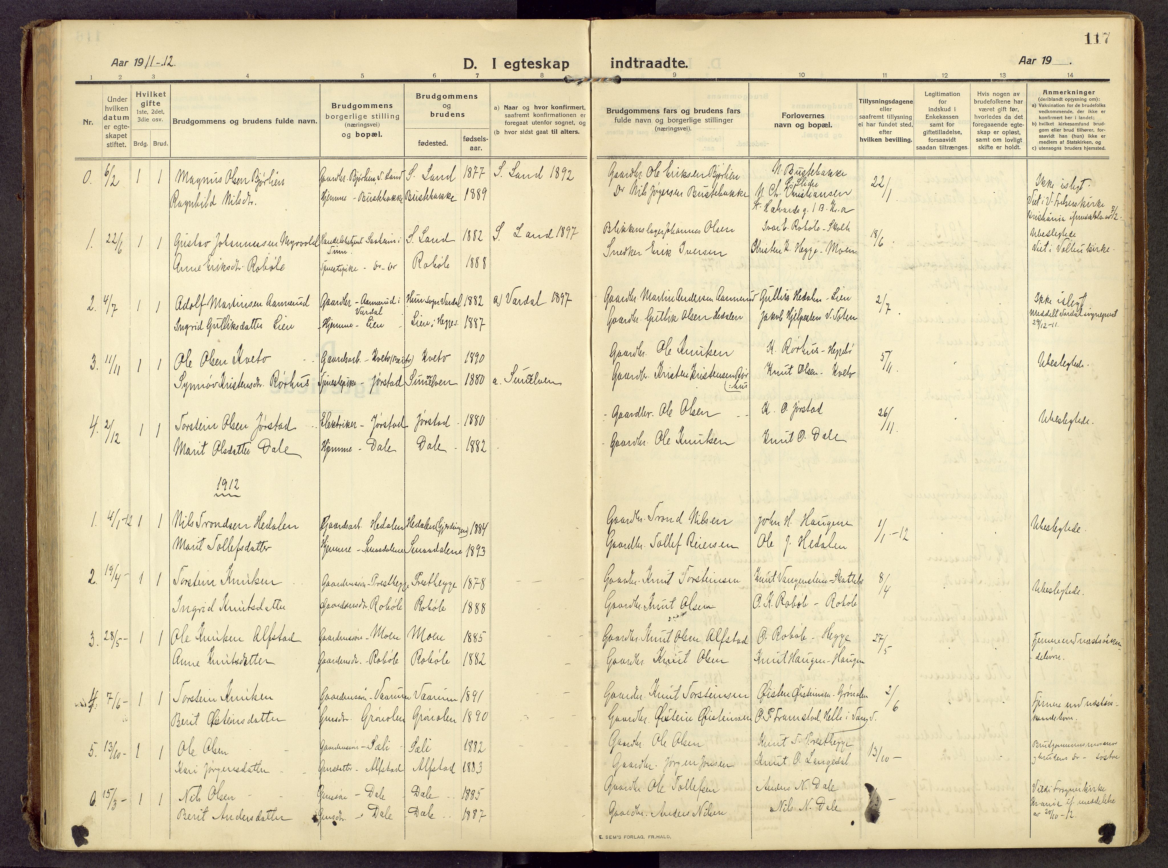 Øystre Slidre prestekontor, SAH/PREST-138/H/Ha/Haa/L0007: Parish register (official) no. 7, 1911-1931, p. 117