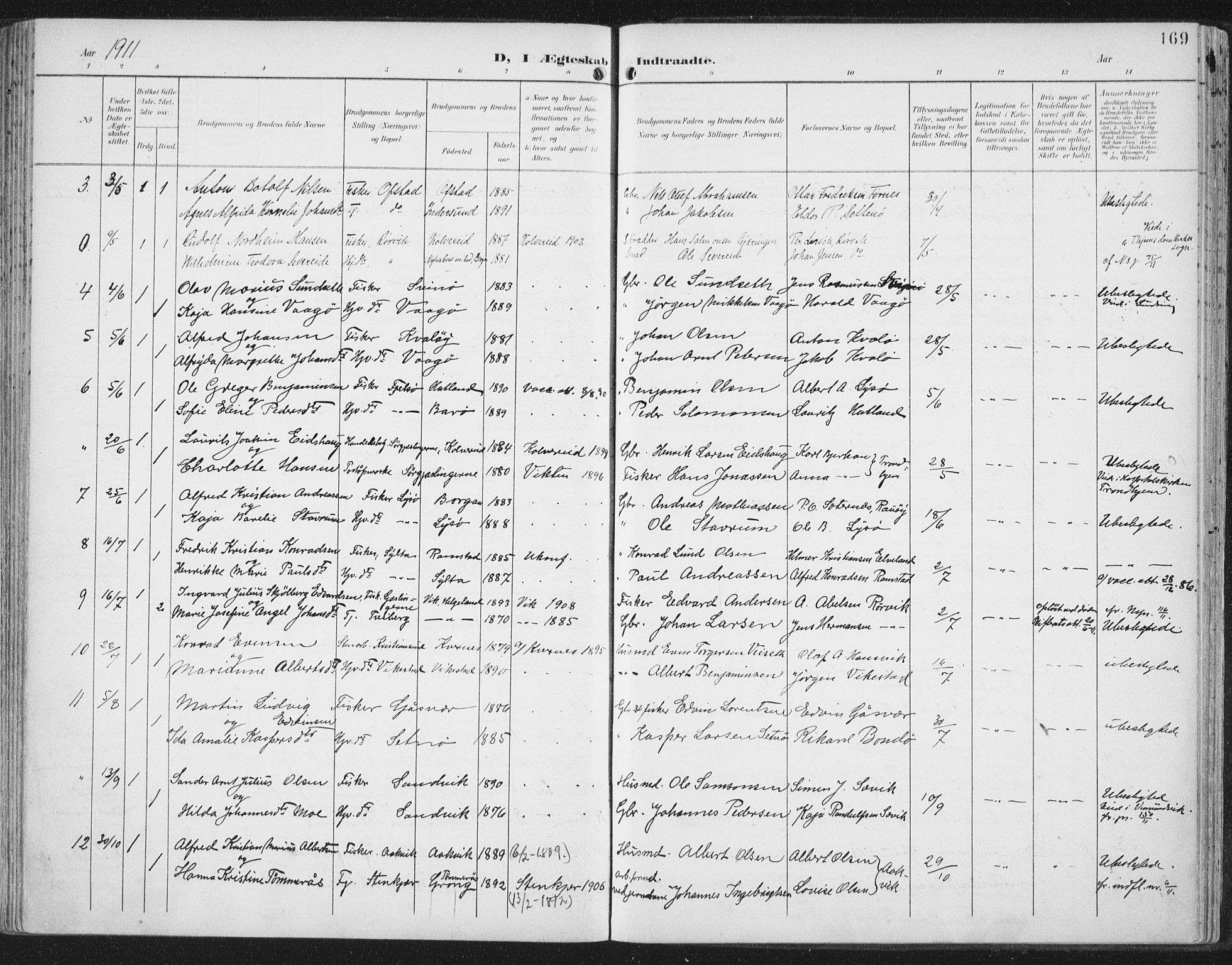 Ministerialprotokoller, klokkerbøker og fødselsregistre - Nord-Trøndelag, AV/SAT-A-1458/786/L0688: Parish register (official) no. 786A04, 1899-1912, p. 169