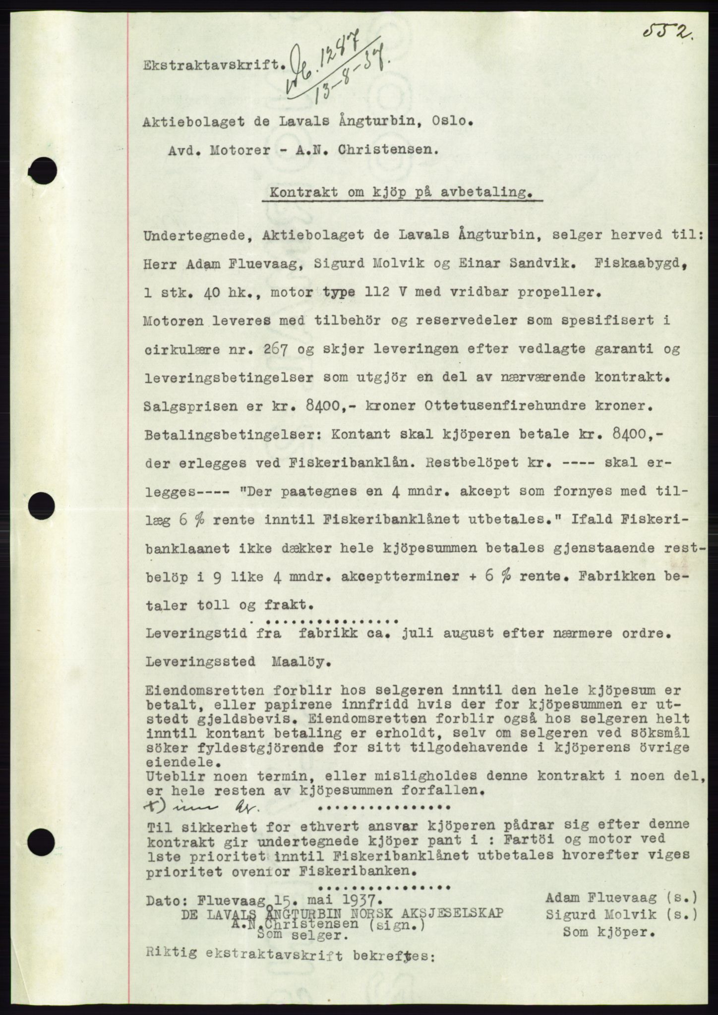 Søre Sunnmøre sorenskriveri, AV/SAT-A-4122/1/2/2C/L0063: Mortgage book no. 57, 1937-1937, Diary no: : 1287/1937