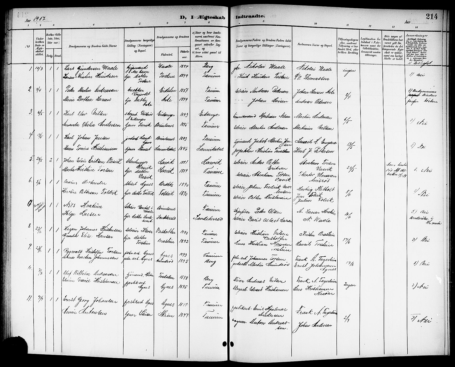 Brunlanes kirkebøker, SAKO/A-342/G/Ga/L0004: Parish register (copy) no. I 4, 1898-1921, p. 214