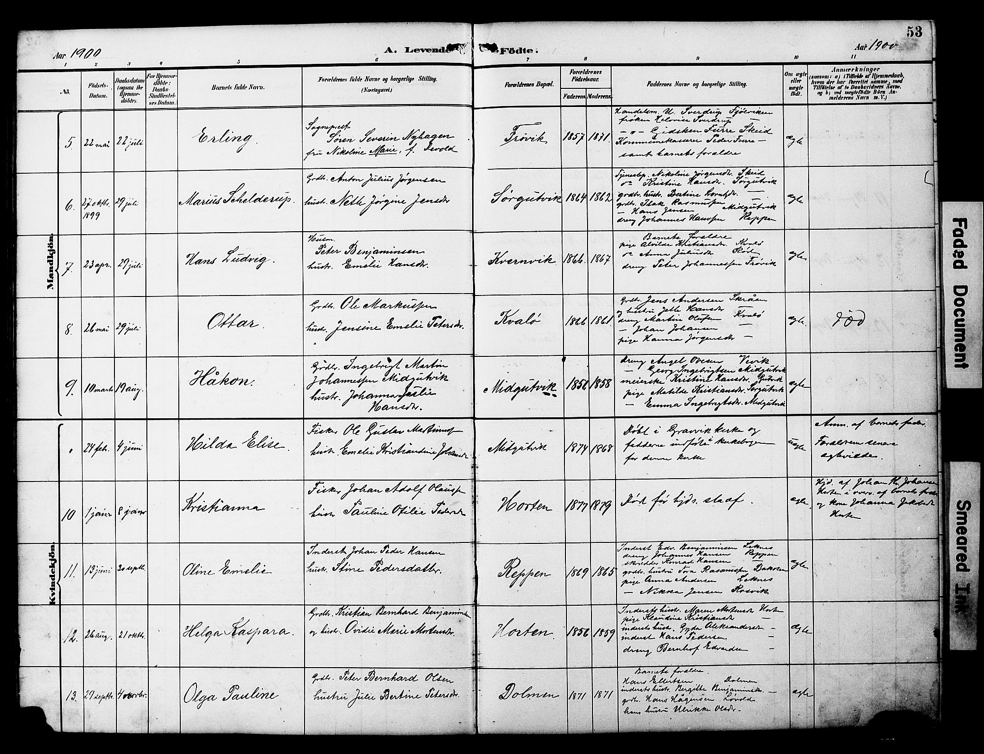 Ministerialprotokoller, klokkerbøker og fødselsregistre - Nord-Trøndelag, AV/SAT-A-1458/788/L0701: Parish register (copy) no. 788C01, 1888-1913, p. 53