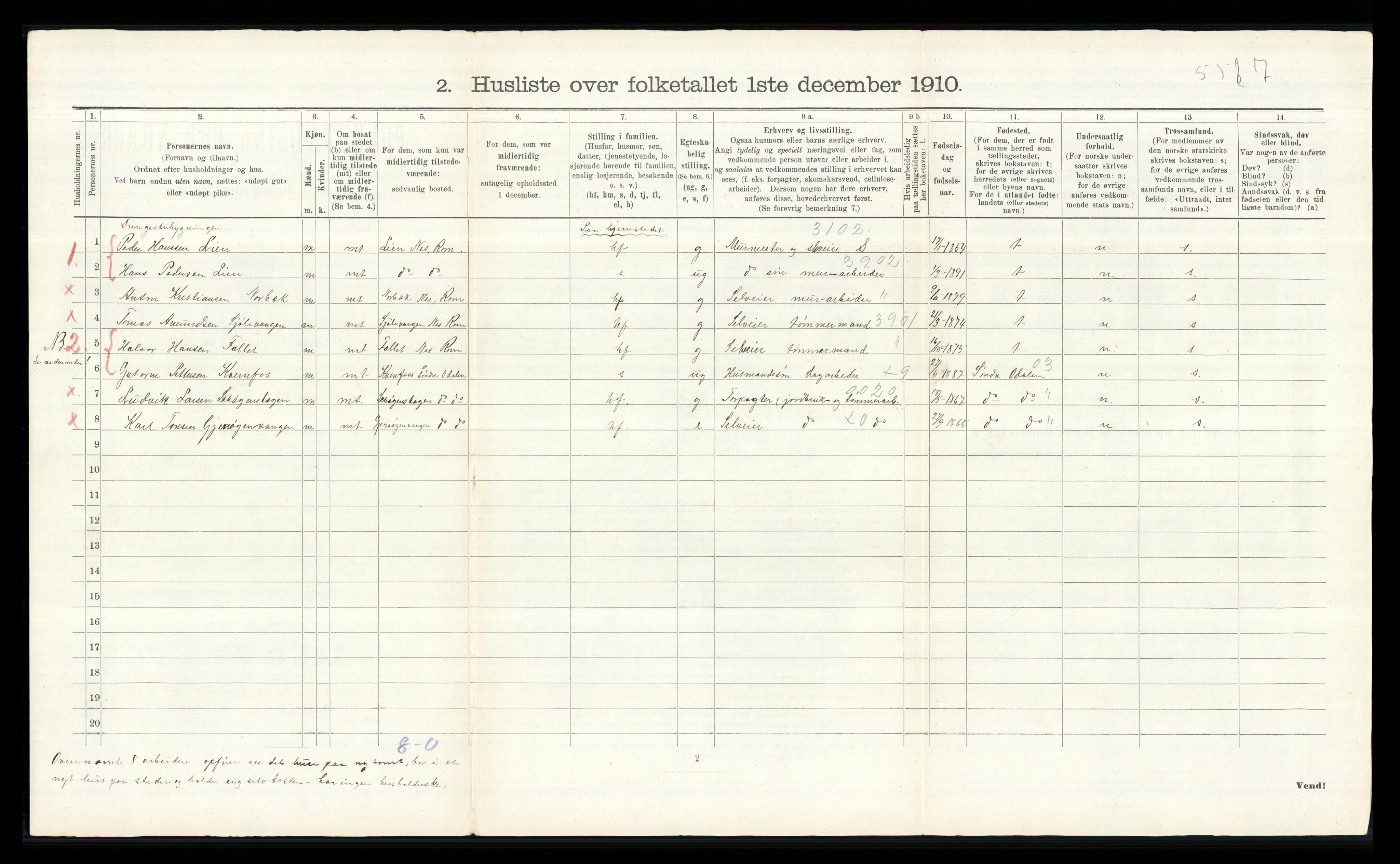 RA, 1910 census for Nes, 1910, p. 1683