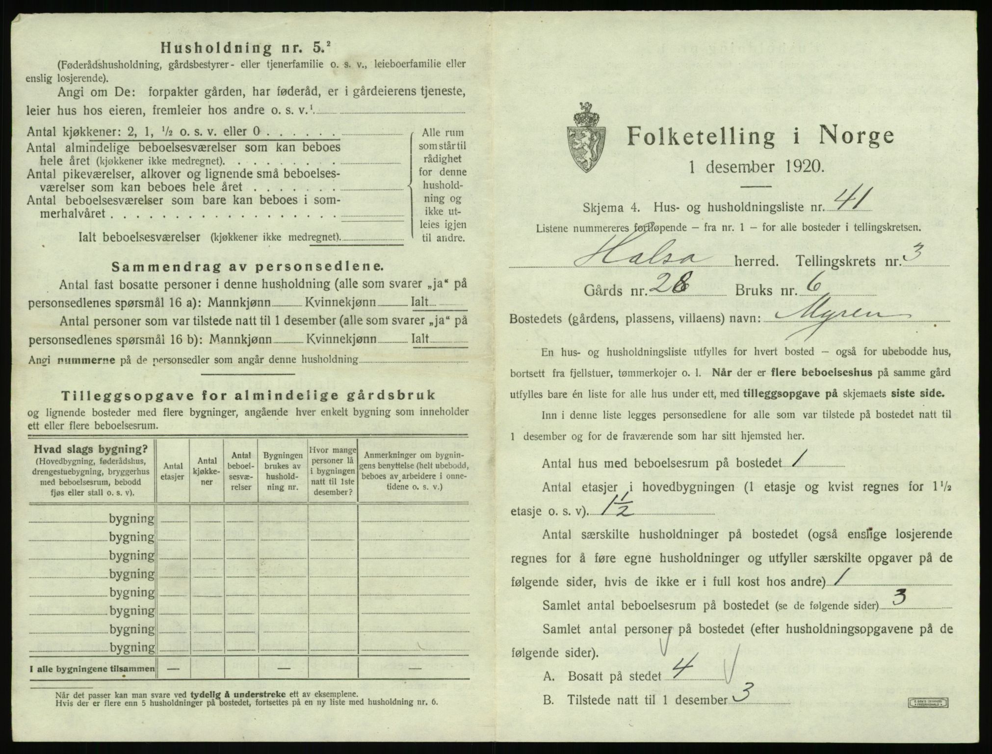 SAT, 1920 census for Halsa, 1920, p. 224