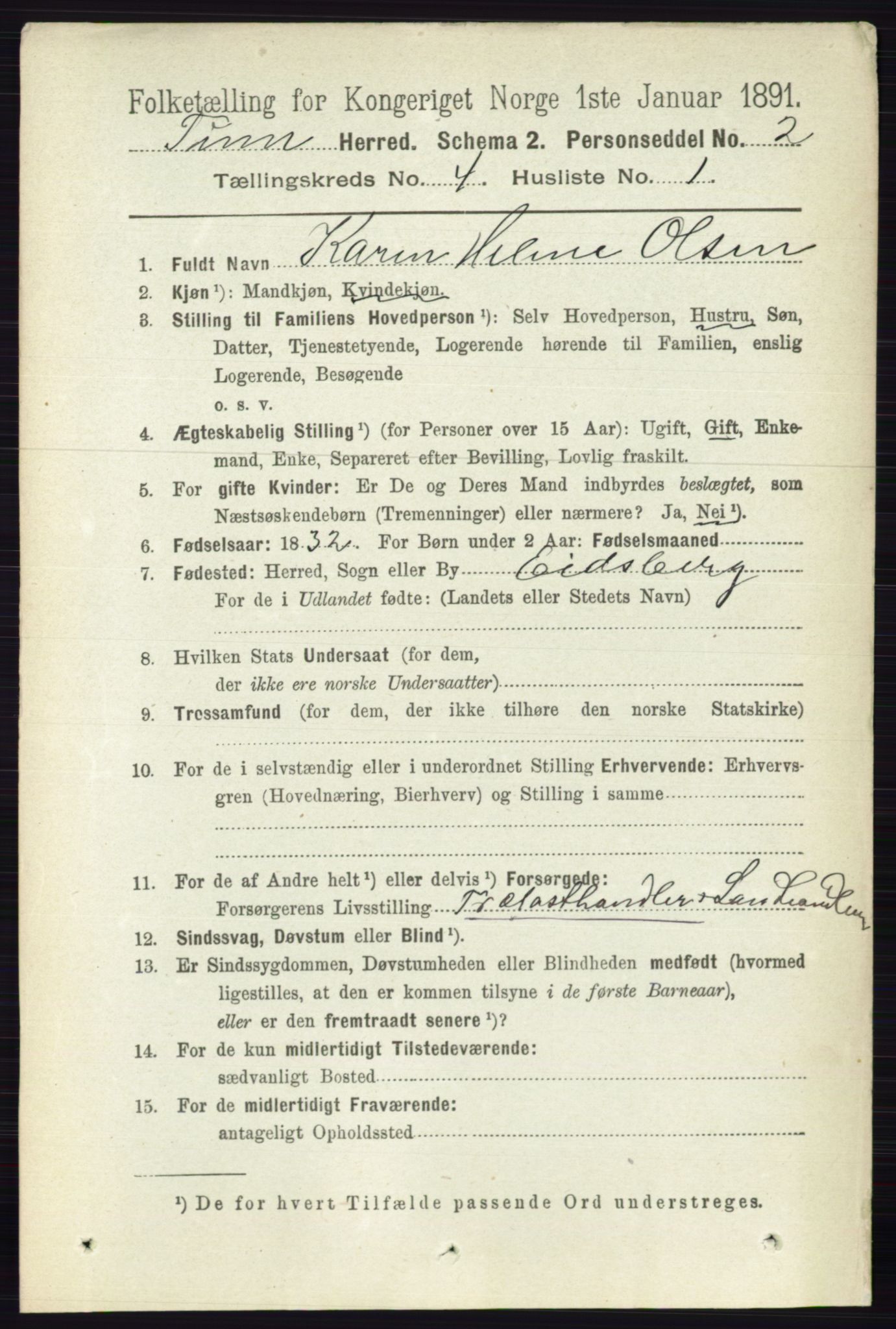 RA, 1891 census for 0130 Tune, 1891, p. 2199