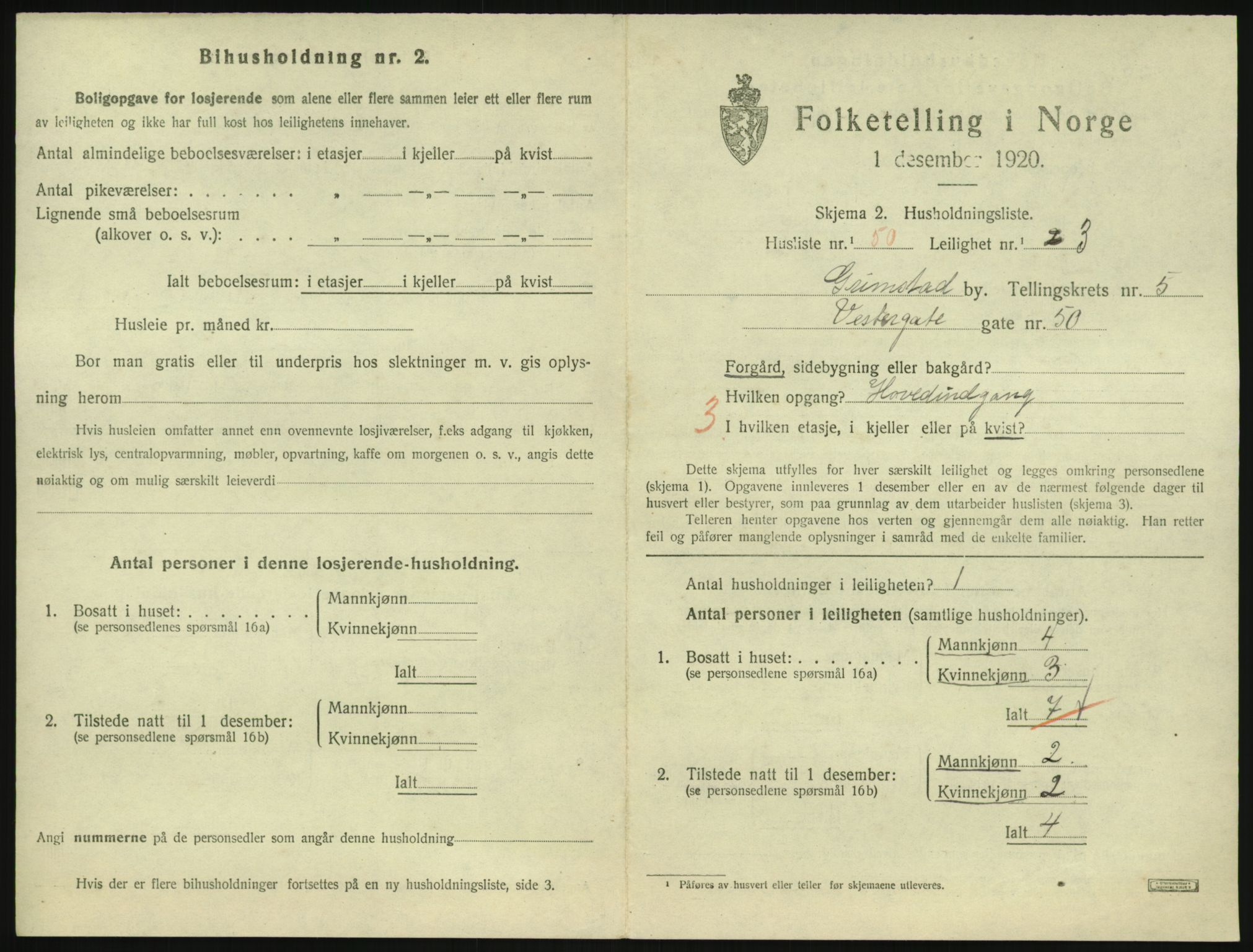 SAK, 1920 census for Grimstad, 1920, p. 2219