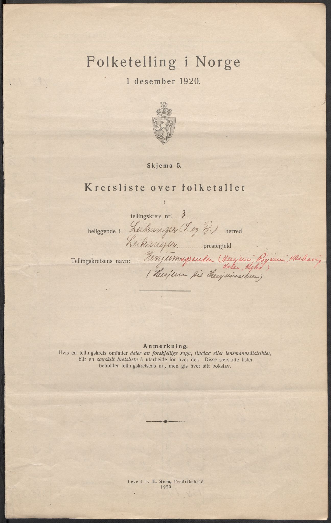 SAB, 1920 census for Leikanger, 1920, p. 13