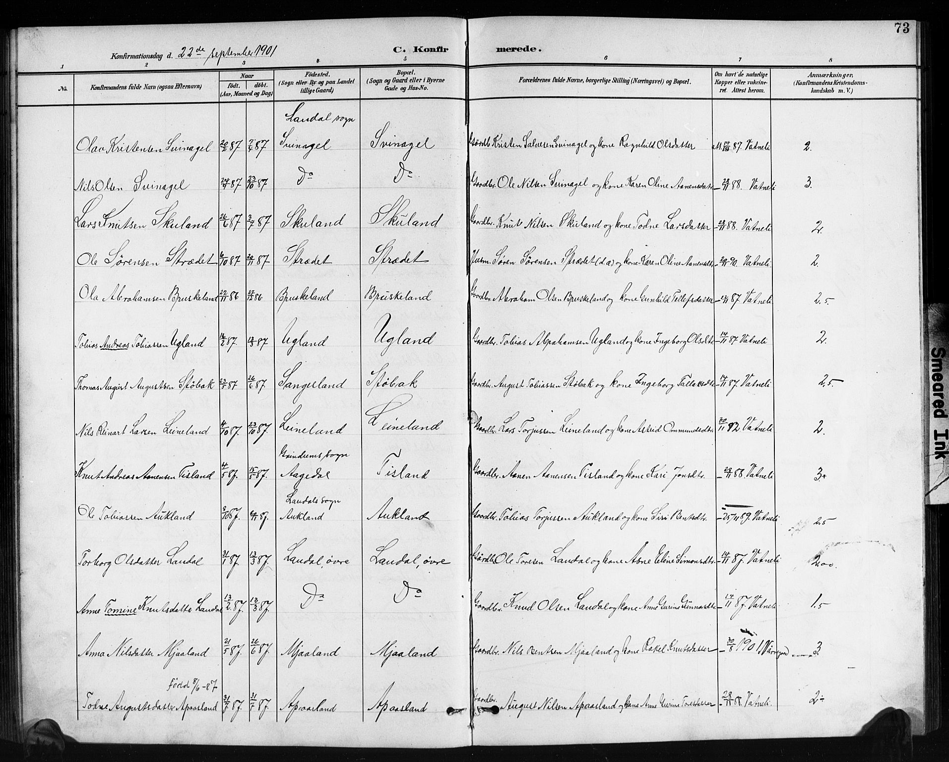 Holum sokneprestkontor, AV/SAK-1111-0022/F/Fb/Fbb/L0004: Parish register (copy) no. B 4, 1899-1920, p. 73