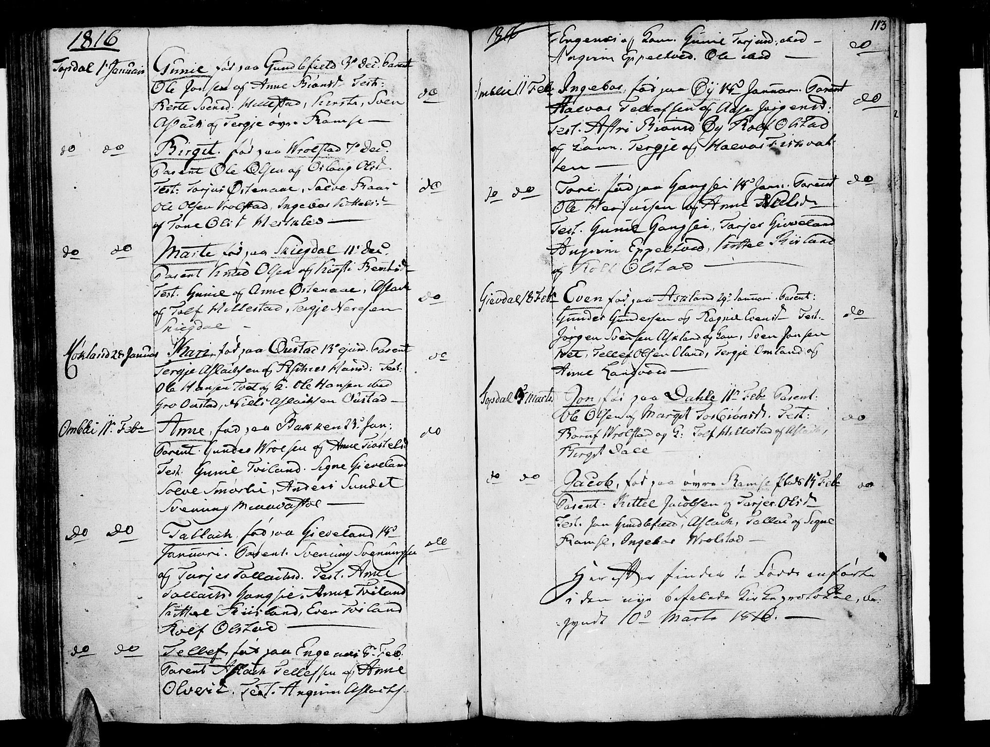 Åmli sokneprestkontor, SAK/1111-0050/F/Fa/Fac/L0005: Parish register (official) no. A 5, 1796-1816, p. 113