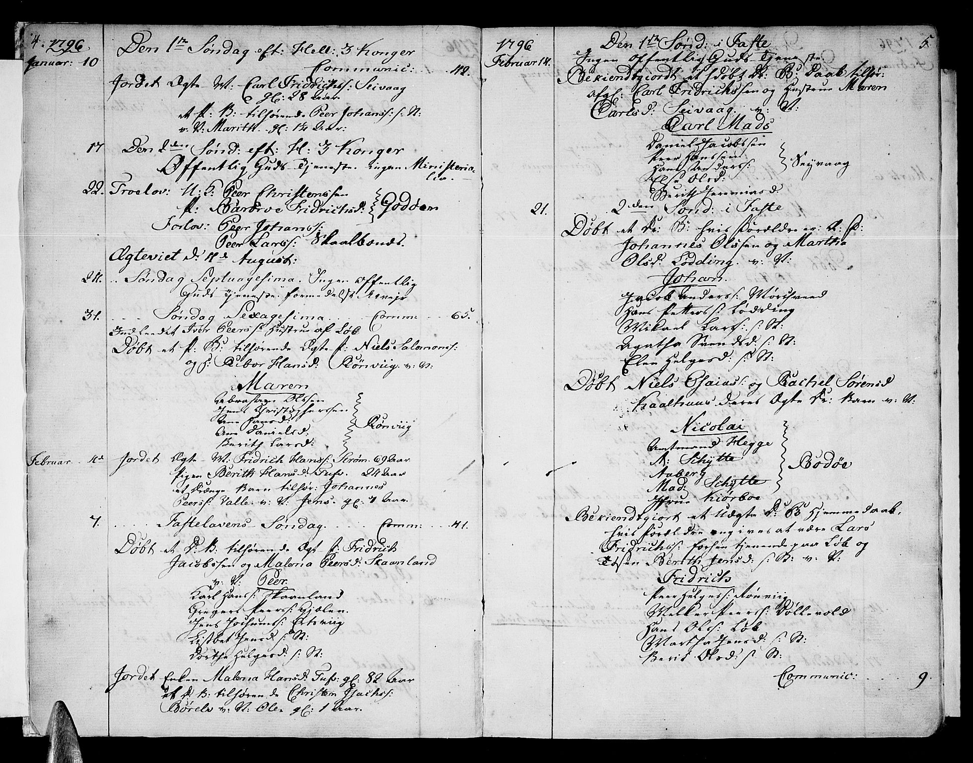 Ministerialprotokoller, klokkerbøker og fødselsregistre - Nordland, SAT/A-1459/801/L0004: Parish register (official) no. 801A04, 1796-1817, p. 4-5