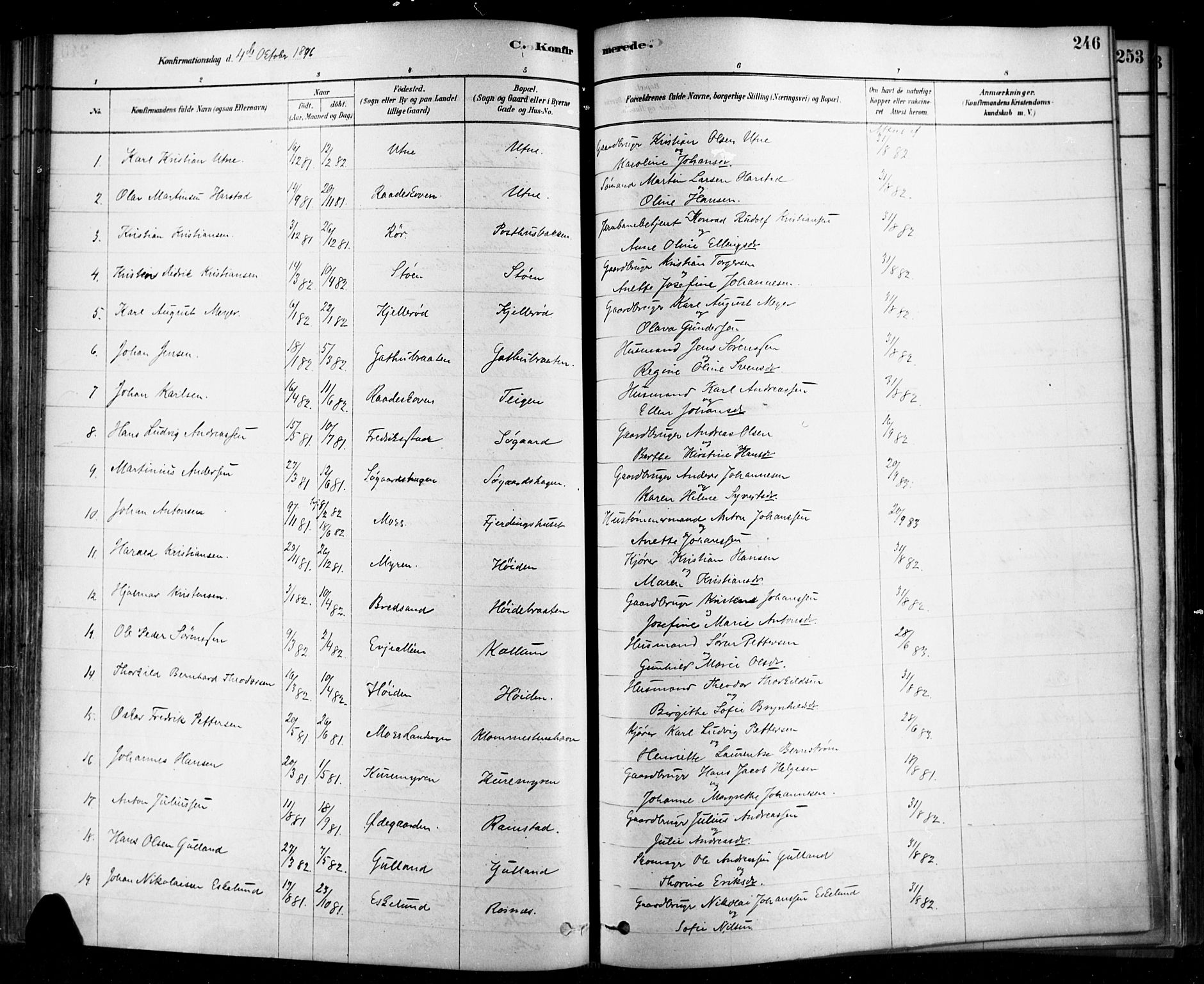 Rygge prestekontor Kirkebøker, SAO/A-10084b/F/Fa/L0007: Parish register (official) no. 7, 1878-1904, p. 246