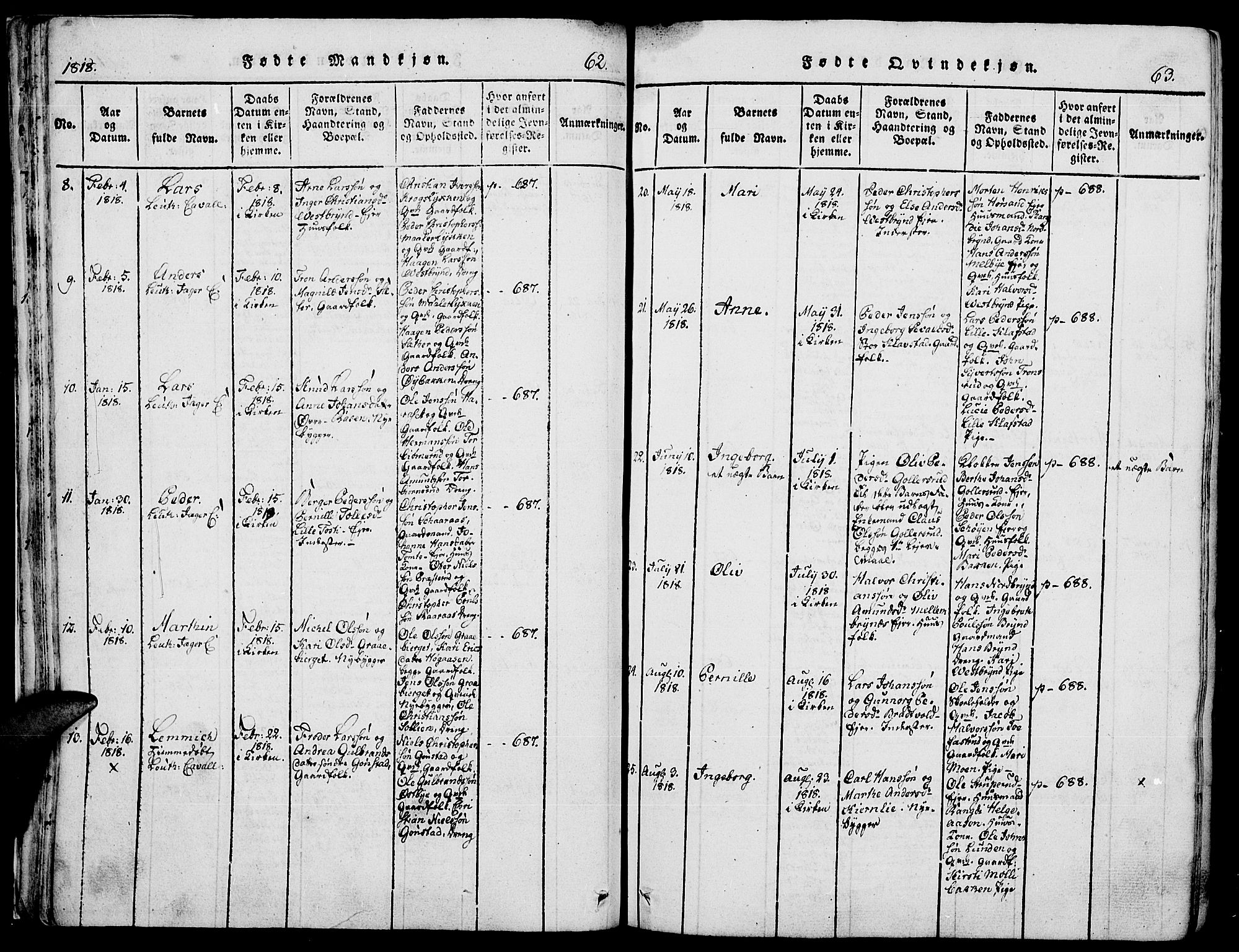 Romedal prestekontor, AV/SAH-PREST-004/K/L0002: Parish register (official) no. 2, 1814-1828, p. 62-63