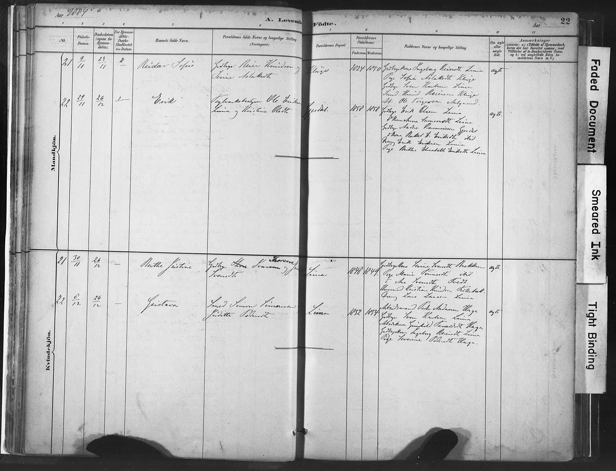 Lye sokneprestkontor, AV/SAST-A-101794/001/30BA/L0010: Parish register (official) no. A 10, 1881-1896, p. 22