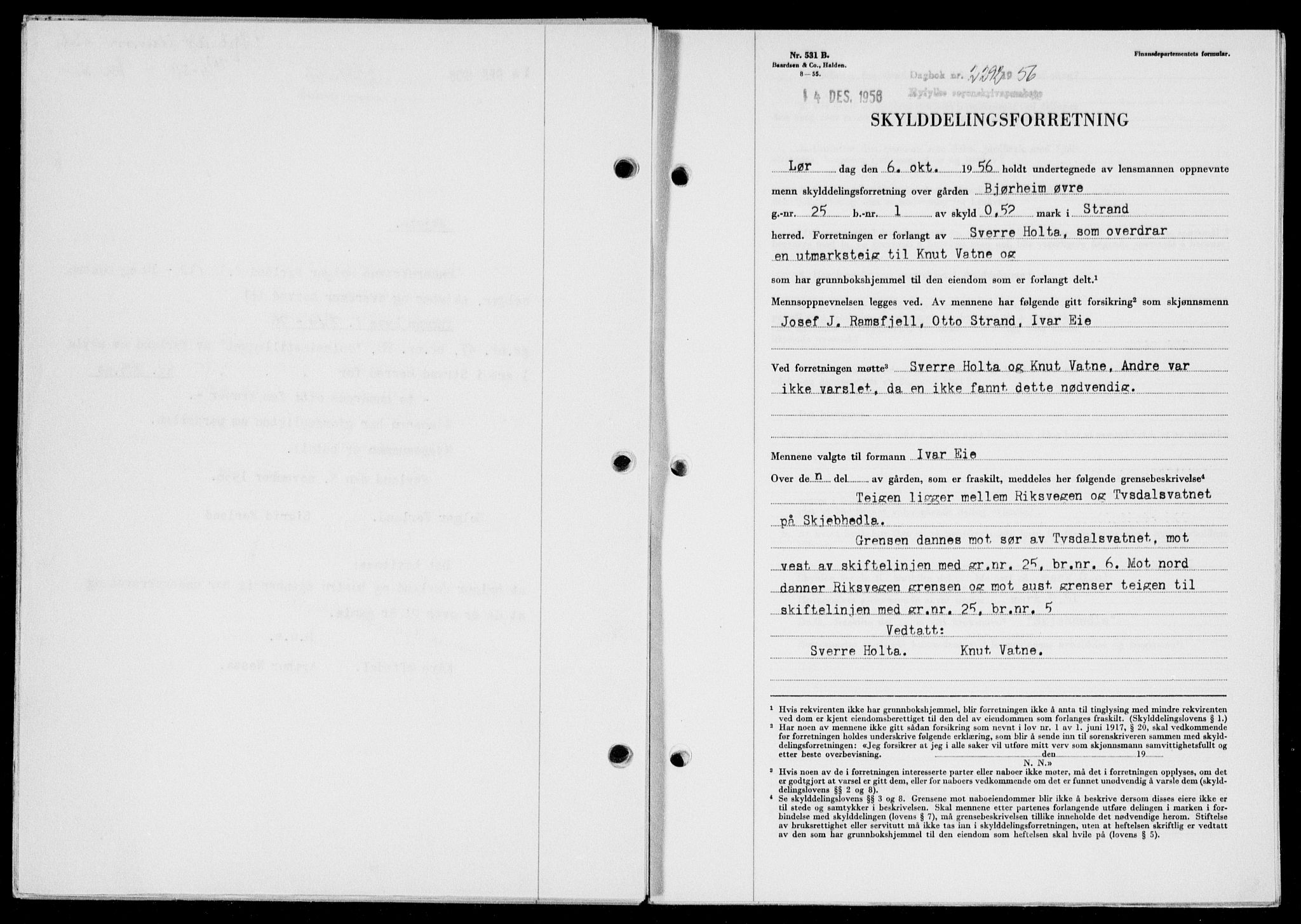 Ryfylke tingrett, AV/SAST-A-100055/001/II/IIB/L0135: Mortgage book no. 114, 1956-1957, Diary no: : 2292/1956