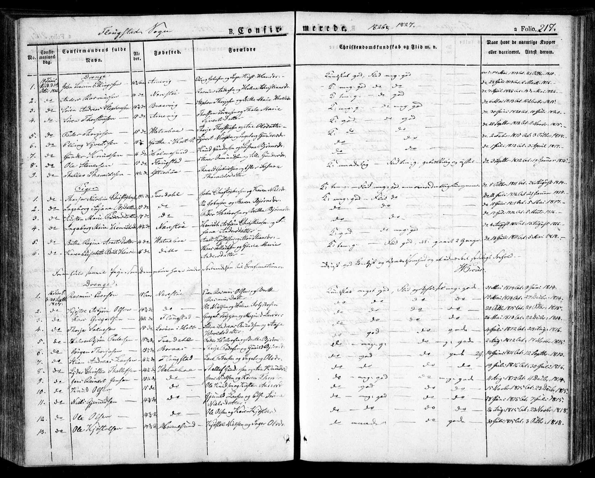 Dypvåg sokneprestkontor, AV/SAK-1111-0007/F/Fa/Faa/L0004: Parish register (official) no. A 4, 1824-1840, p. 217