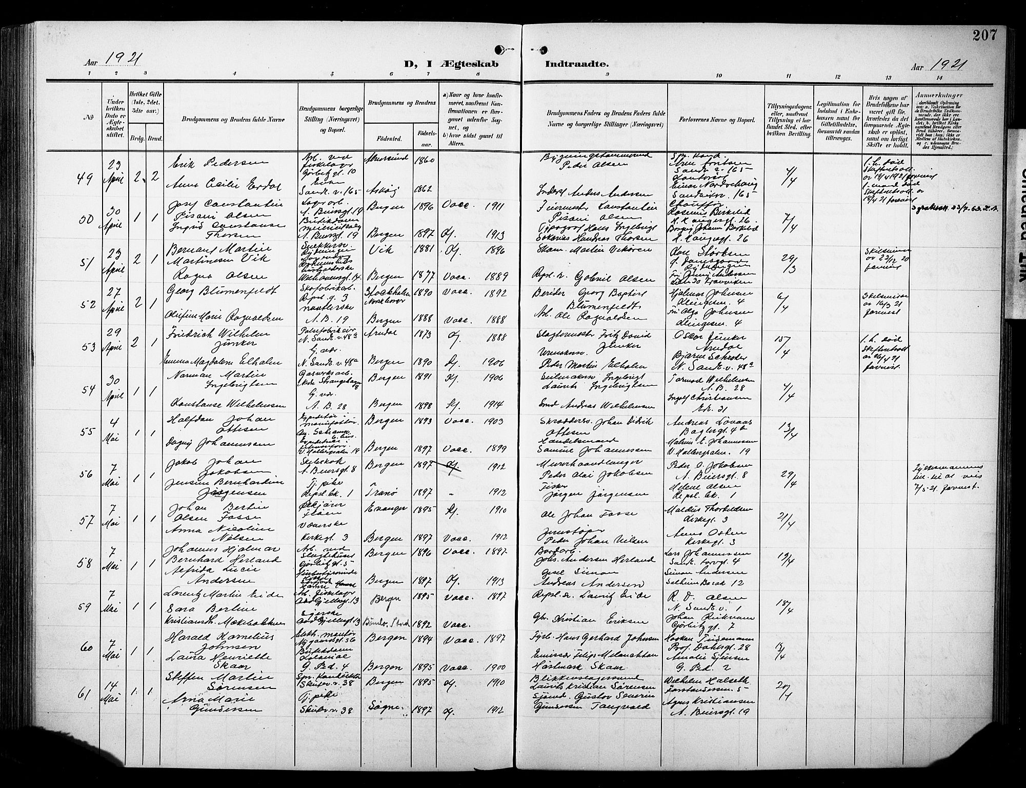 Sandviken Sokneprestembete, AV/SAB-A-77601/H/Hb/L0014: Parish register (copy) no. D 1, 1902-1929, p. 207