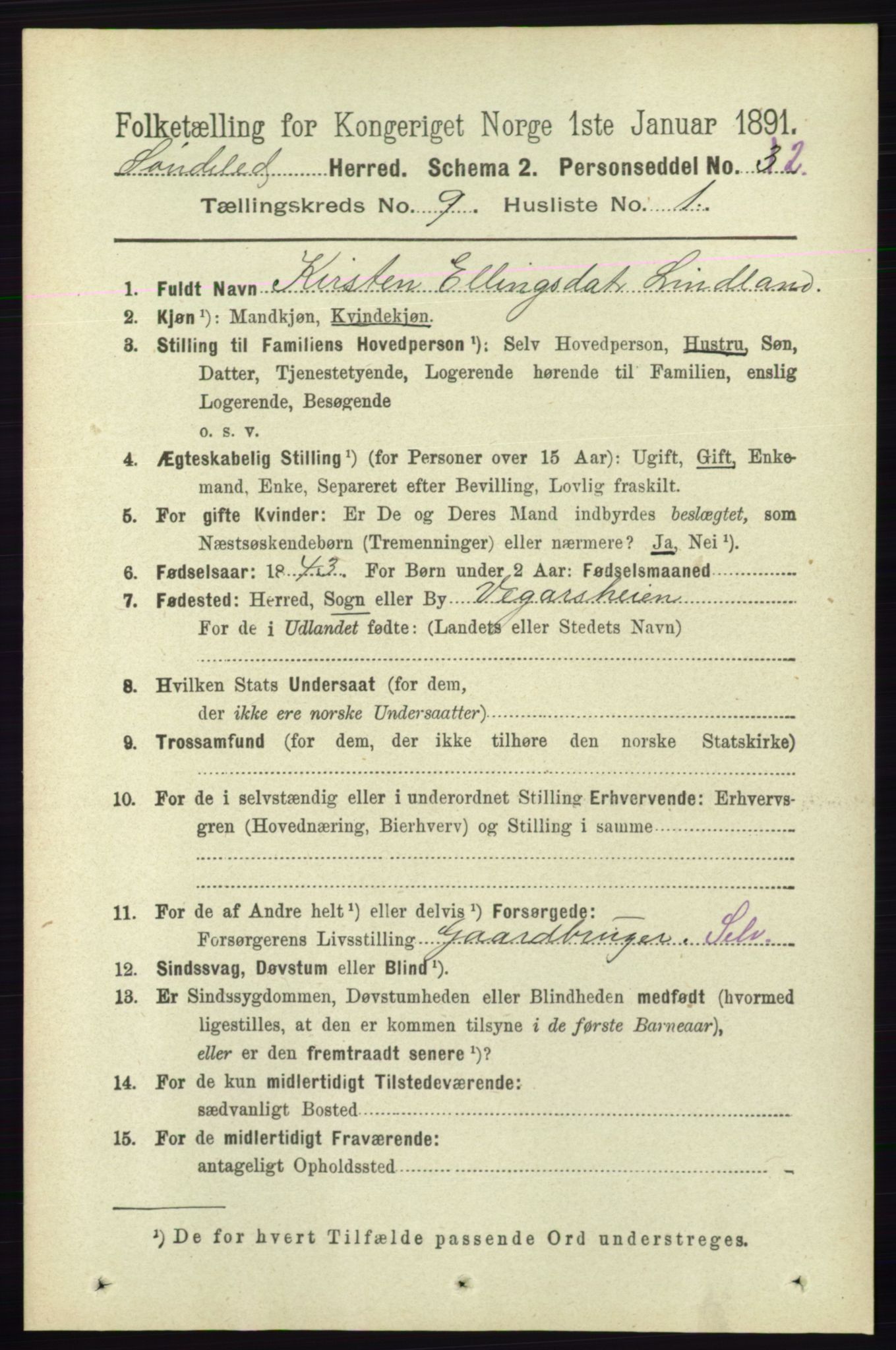 RA, 1891 census for 0913 Søndeled, 1891, p. 2863