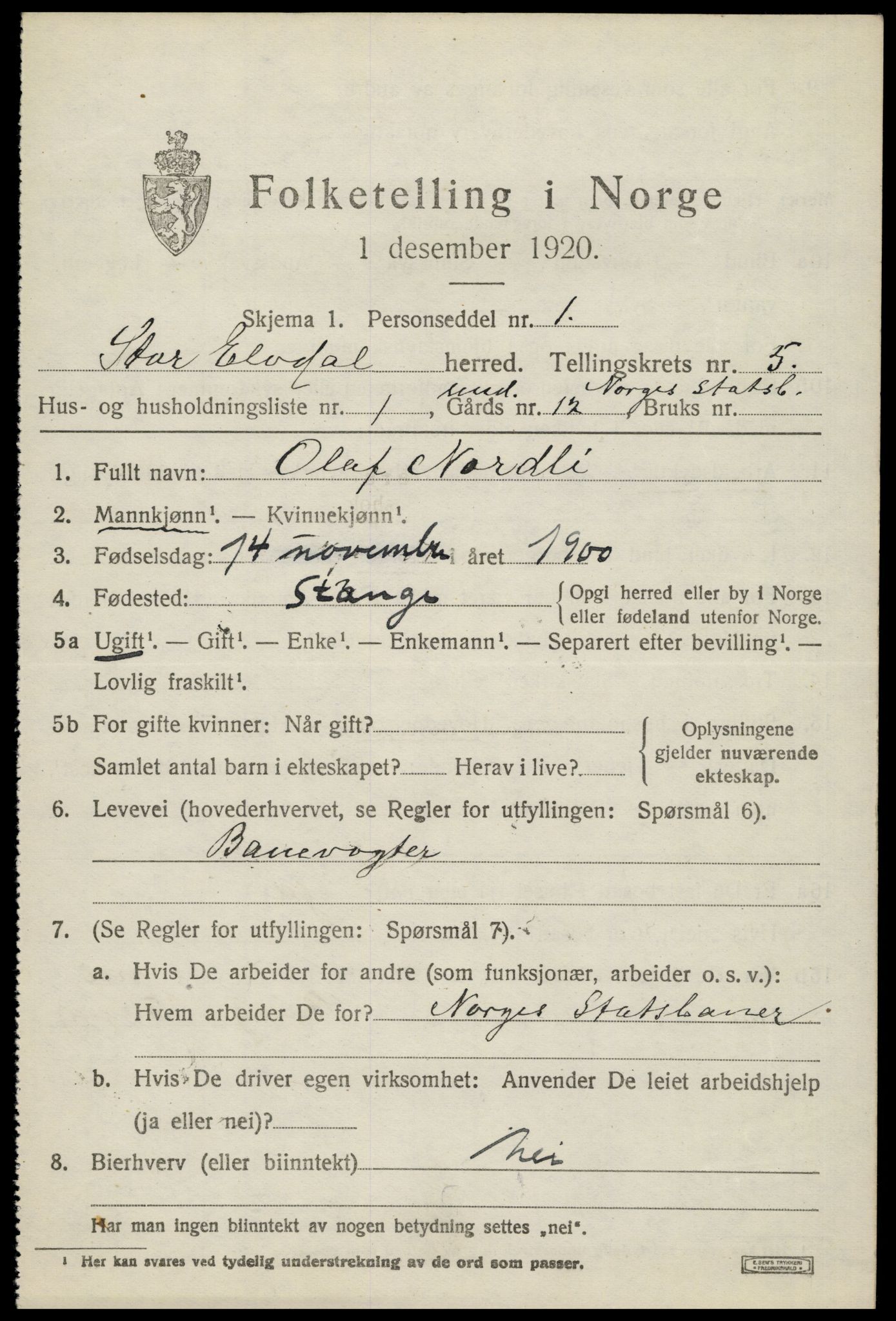 SAH, 1920 census for Stor-Elvdal, 1920, p. 4410