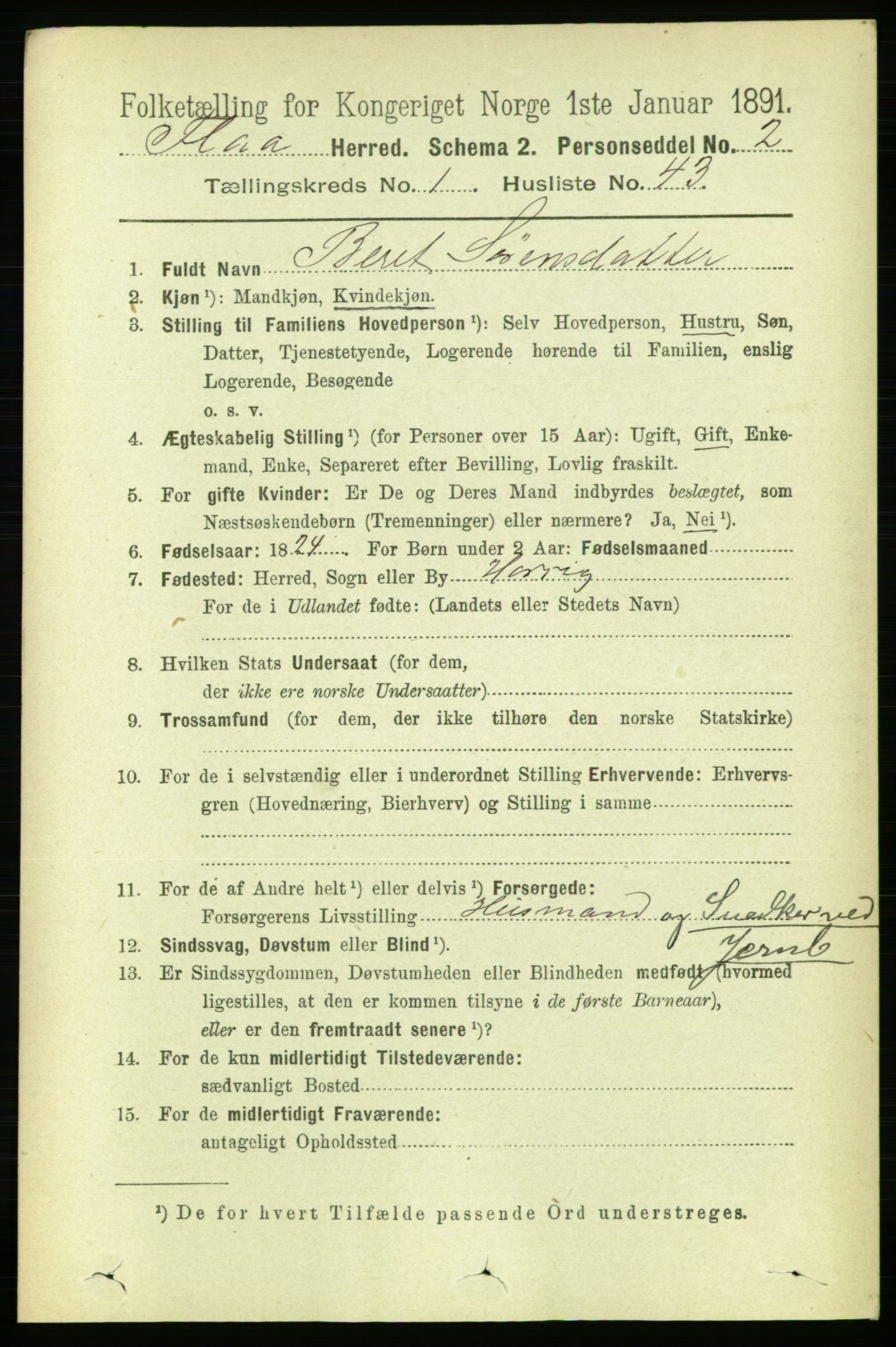 RA, 1891 census for 1652 Flå, 1891, p. 339