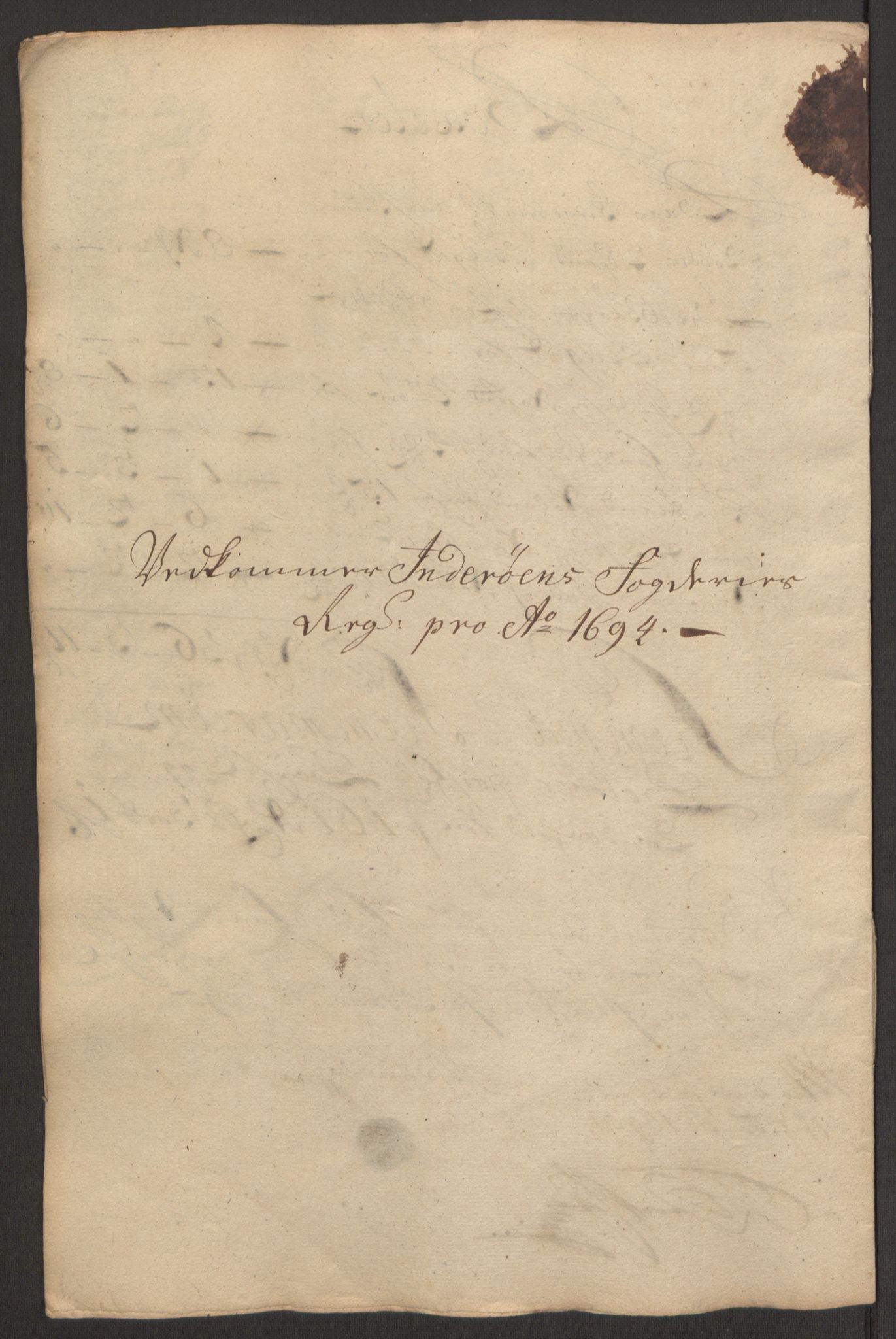 Rentekammeret inntil 1814, Reviderte regnskaper, Fogderegnskap, RA/EA-4092/R63/L4308: Fogderegnskap Inderøy, 1692-1694, p. 608