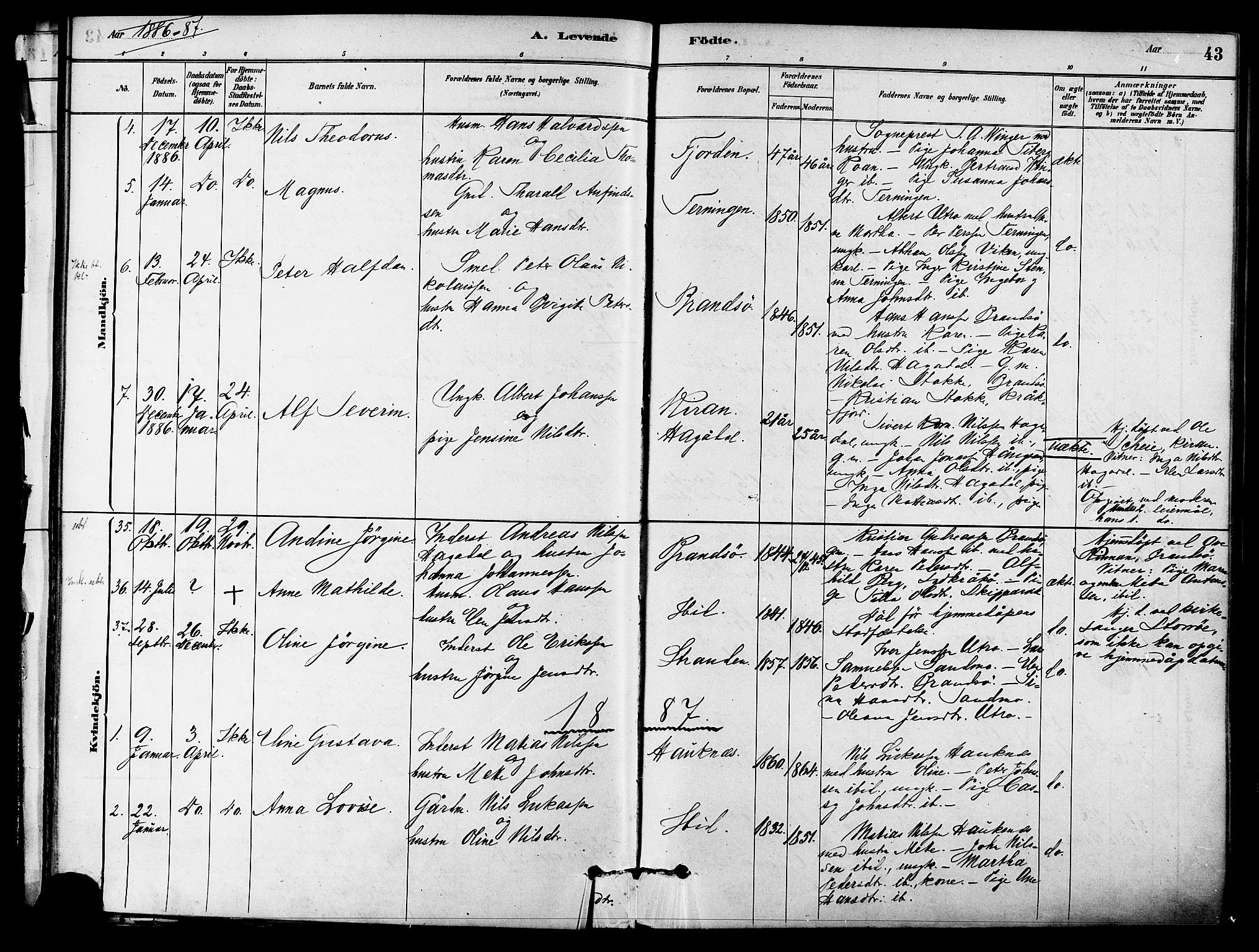 Ministerialprotokoller, klokkerbøker og fødselsregistre - Sør-Trøndelag, SAT/A-1456/657/L0707: Parish register (official) no. 657A08, 1879-1893, p. 43