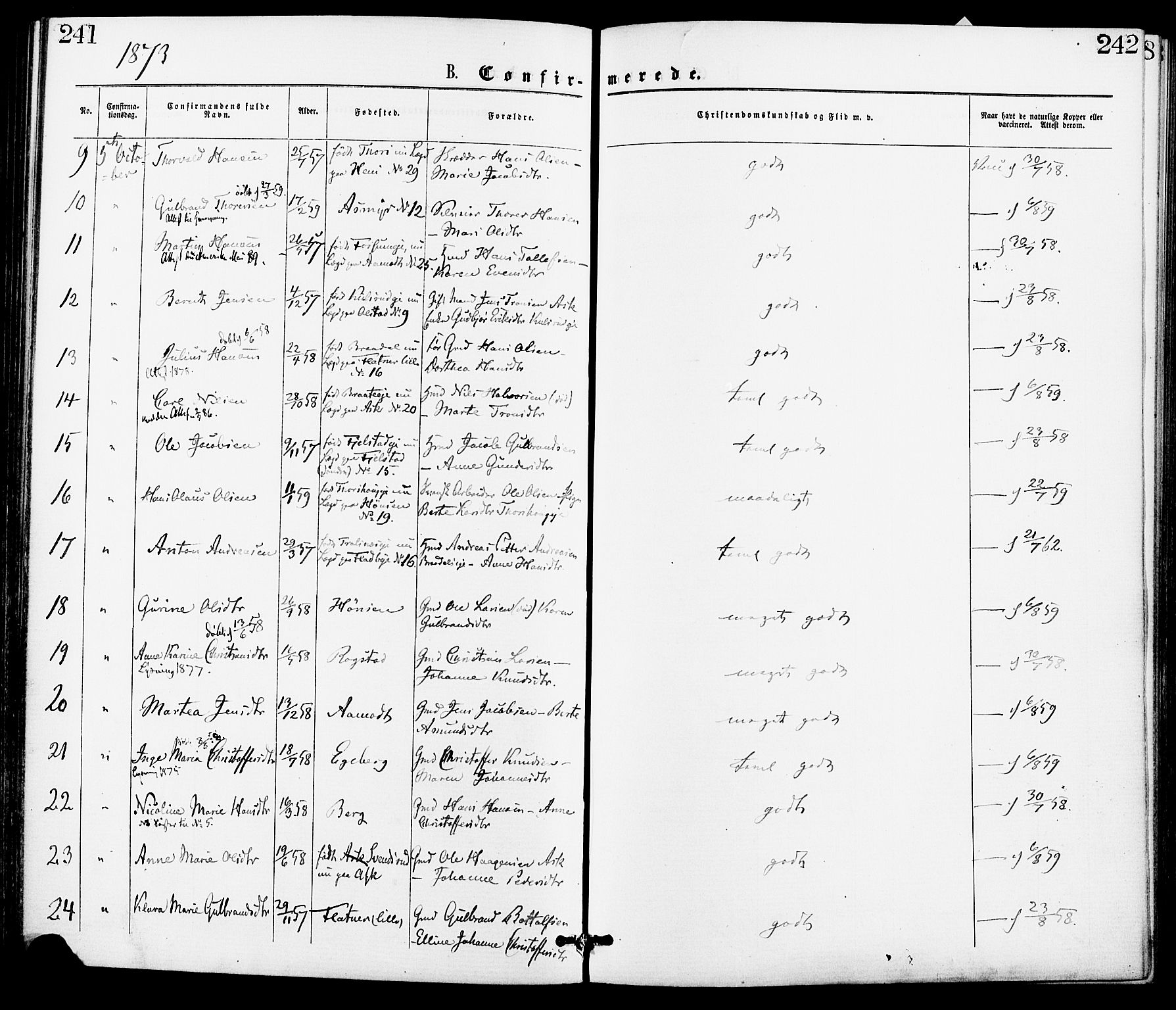 Gjerdrum prestekontor Kirkebøker, SAO/A-10412b/F/Fa/L0008: Parish register (official) no. I 8, 1867-1880, p. 241-242