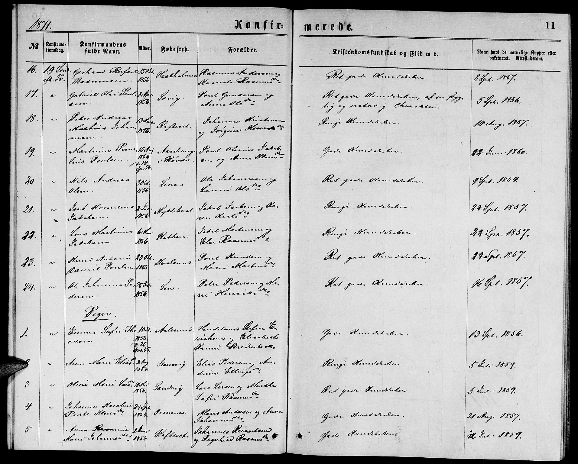 Ministerialprotokoller, klokkerbøker og fødselsregistre - Møre og Romsdal, AV/SAT-A-1454/507/L0072: Parish register (official) no. 507A07, 1869-1878, p. 11