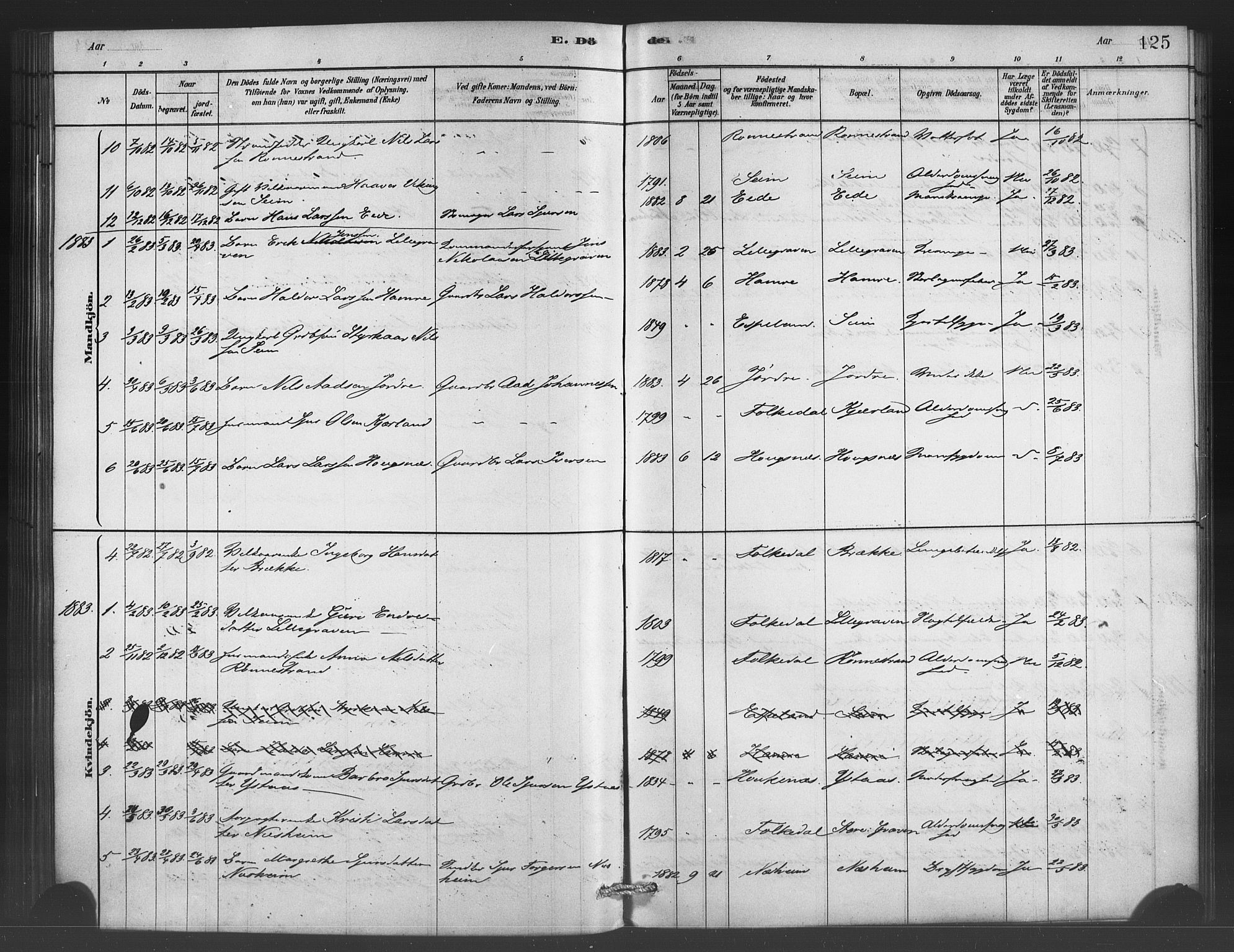 Ulvik sokneprestembete, SAB/A-78801/H/Haa: Parish register (official) no. C 1, 1878-1903, p. 125