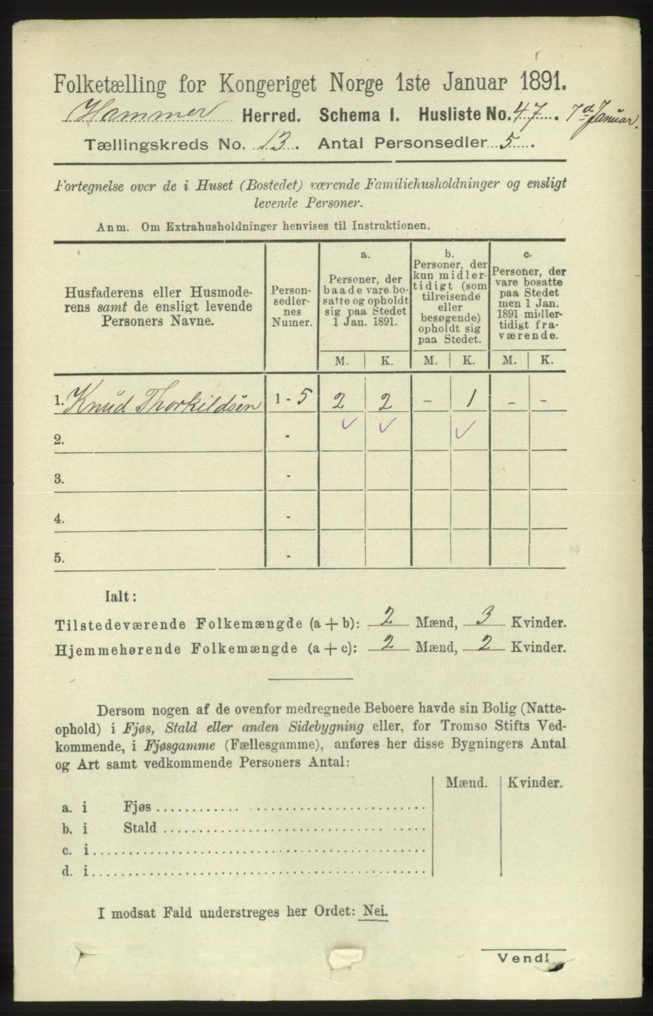 RA, 1891 census for 1254 Hamre, 1891, p. 3991