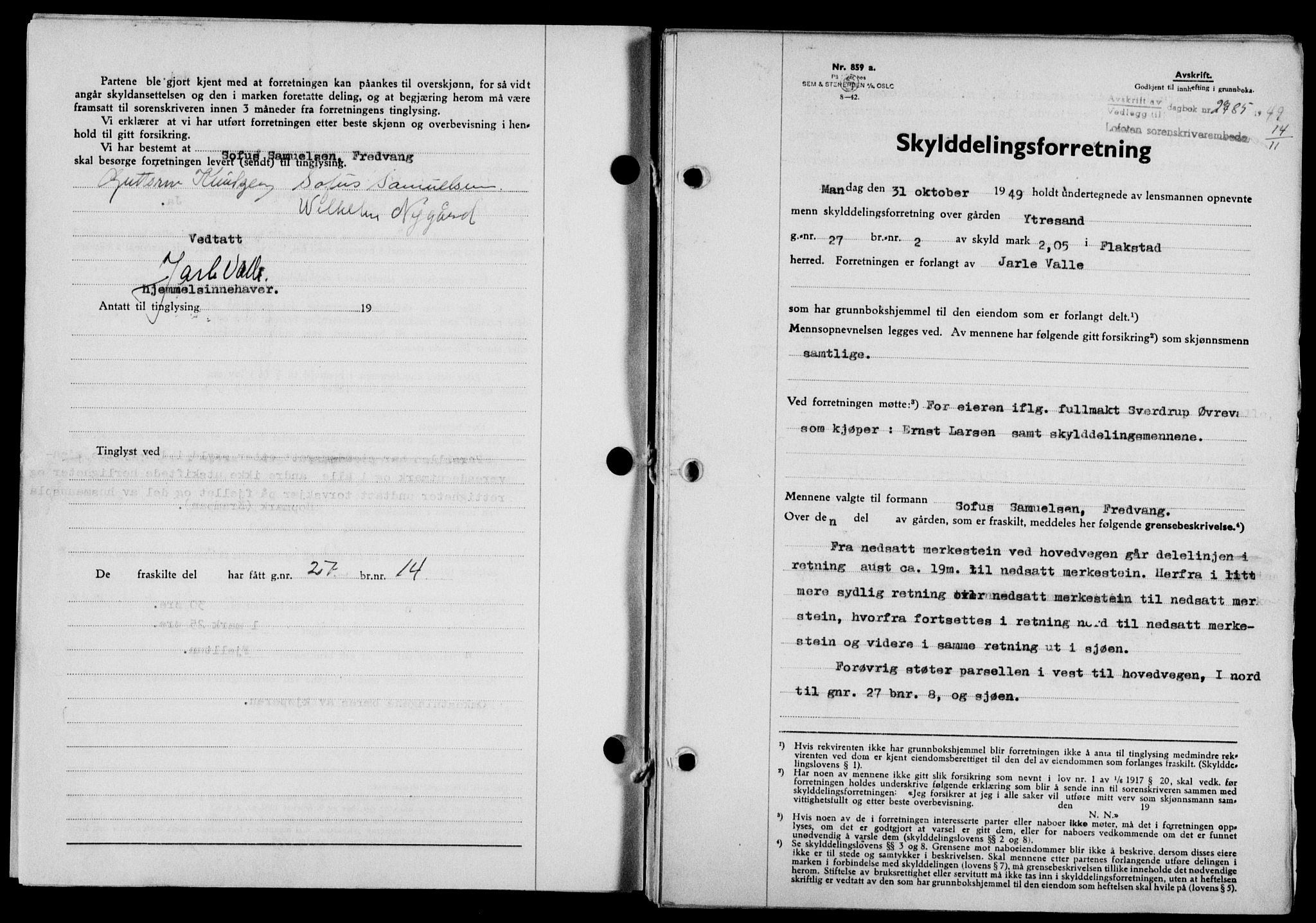 Lofoten sorenskriveri, SAT/A-0017/1/2/2C/L0022a: Mortgage book no. 22a, 1949-1950, Diary no: : 2785/1949